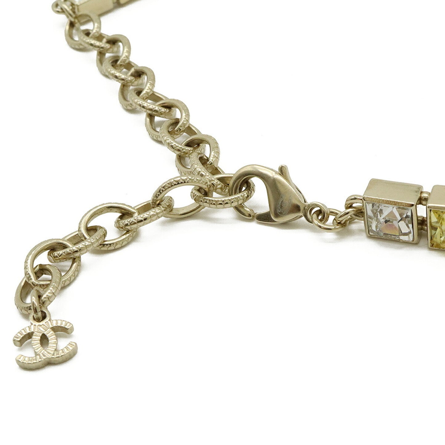 CHANEL Coco Mark Square Rhinestone Choker Necklace GP Gold Multicolor A21 K