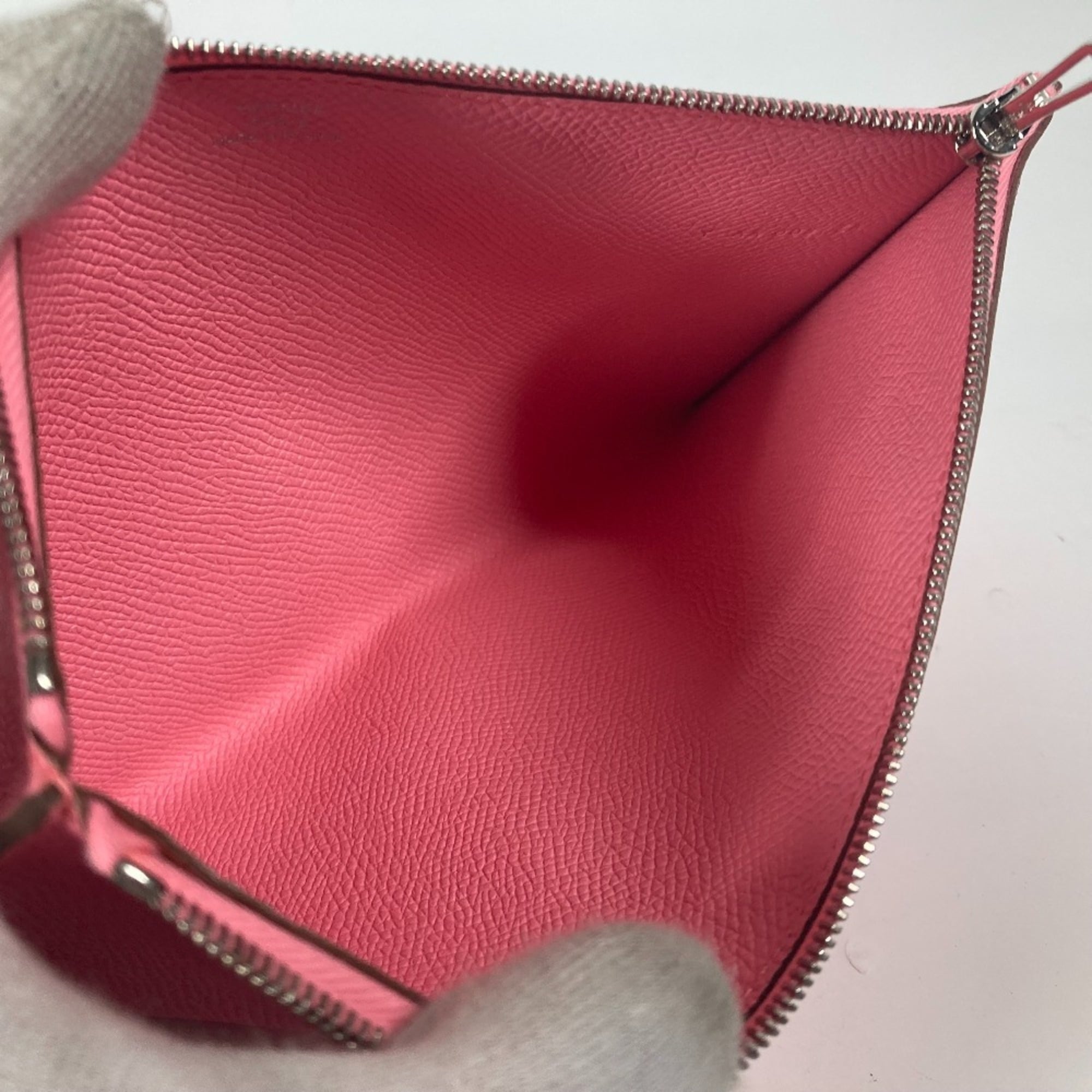HERMES Calvi GM Flat Pouch with Pouch, Bifold Clutch Bag, Epsom Leather, Unisex, Brown and Pink, Like New — Like New