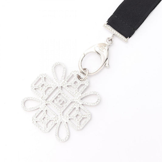 Chanel Coco Mark Necklace, Stainless Steel with Rhinestones, Women's, Silver, Clear, and Black