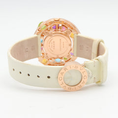 Bulgari BVLGARI Astrale Cerchi Diamond & Colored Stone Watch, 18K Pink Gold (PG), Diamond, Leather Strap, Women's, White, White Shell, AEP36G — Very Good
