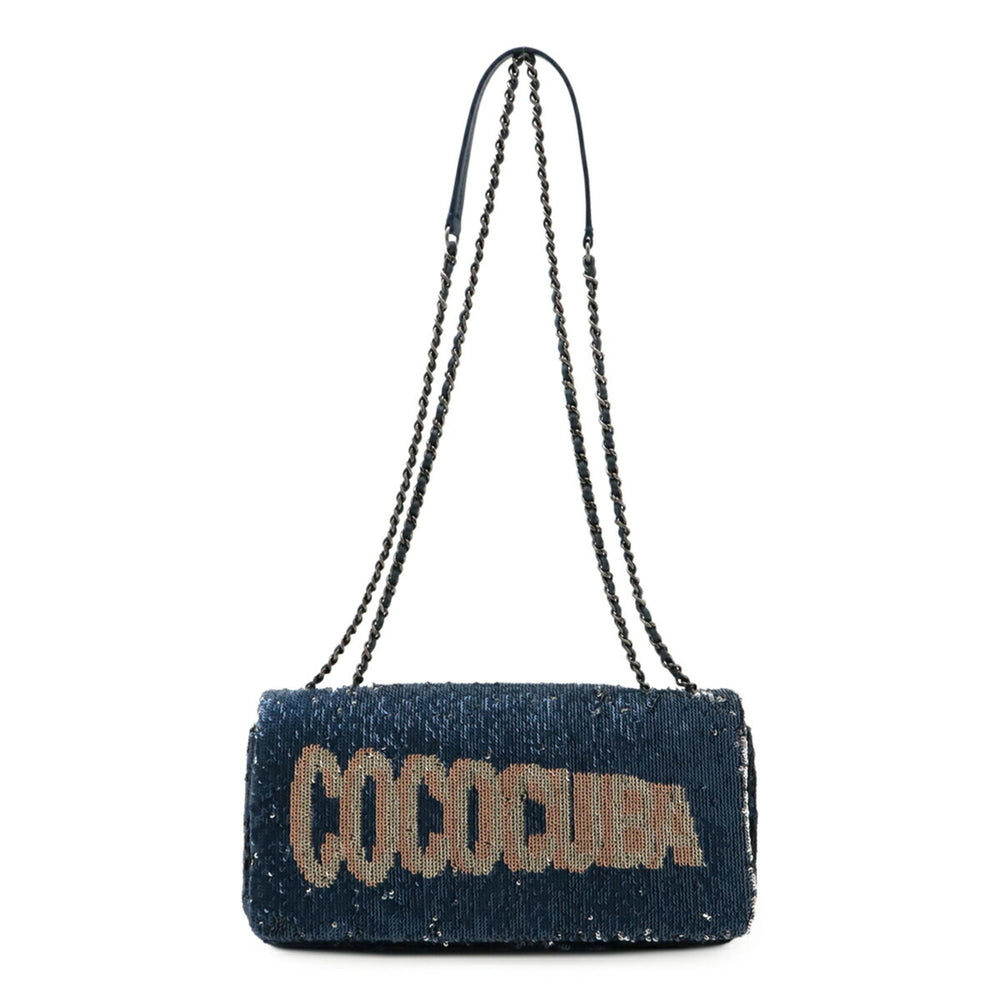 CHANEL COCOCUBA Sequin Chain Shoulder Bag Leather Blue — Like New