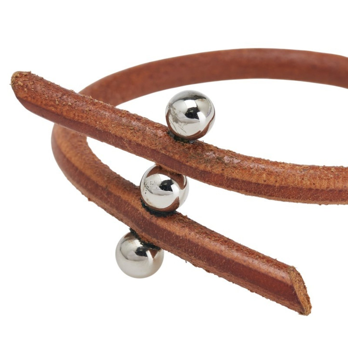 Hermes Hermès Roulette Hilb Bracelet in Brown and Silver Leather Metal for Women