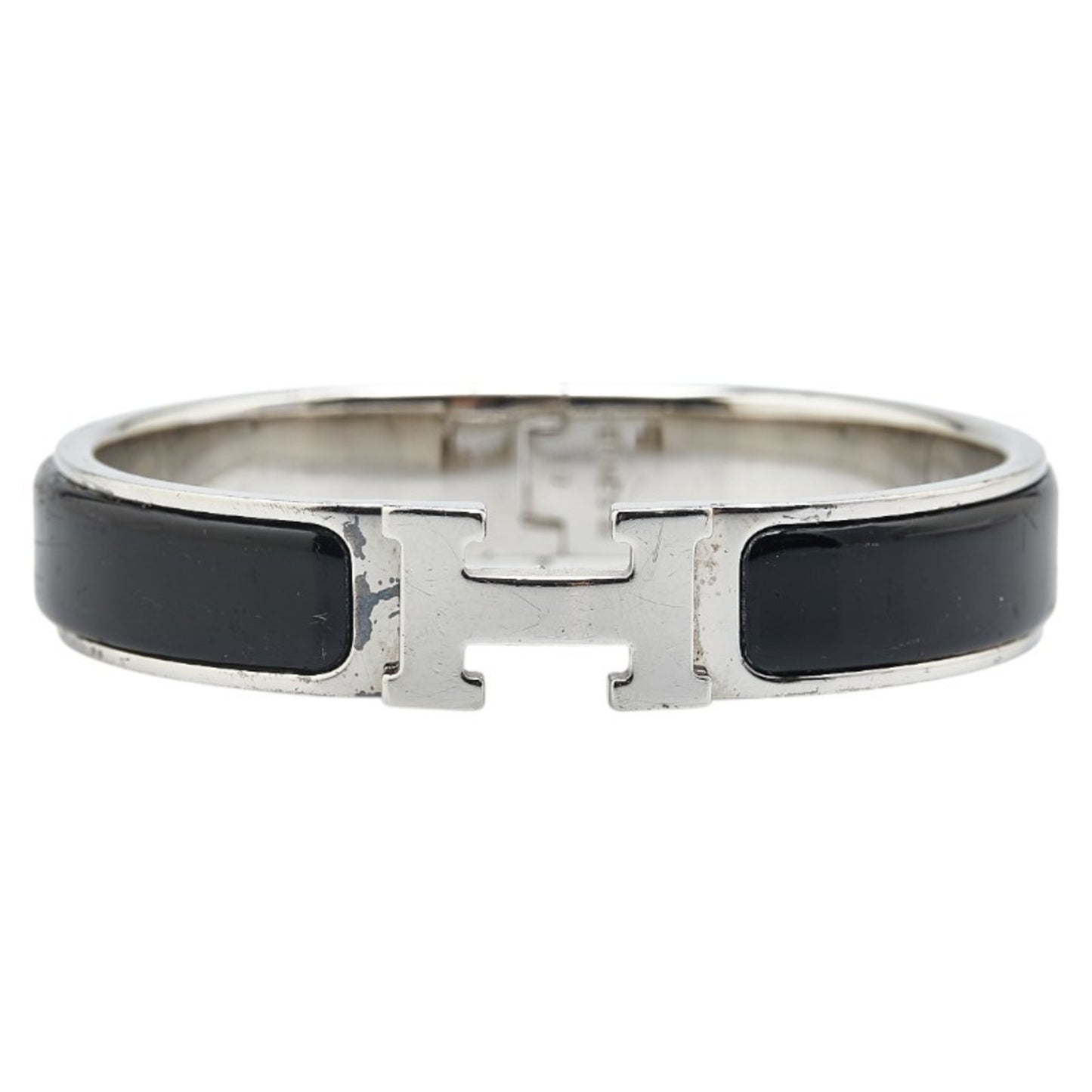 Hermes Click H PM Bangle Silver Black Metal Women's HERMES