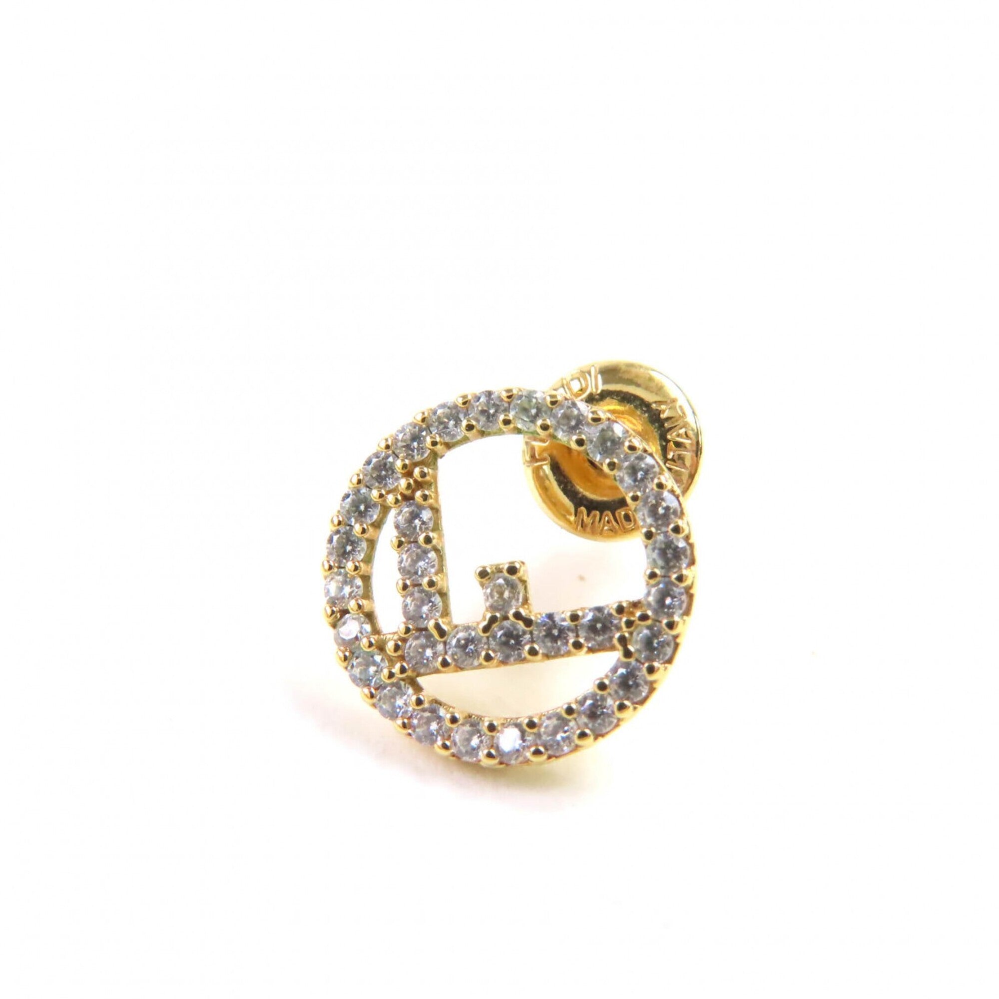 FENDI F is Fendi earrings with logo and rhinestones, pair, gold silver, box, made in Italy, women's — Like New