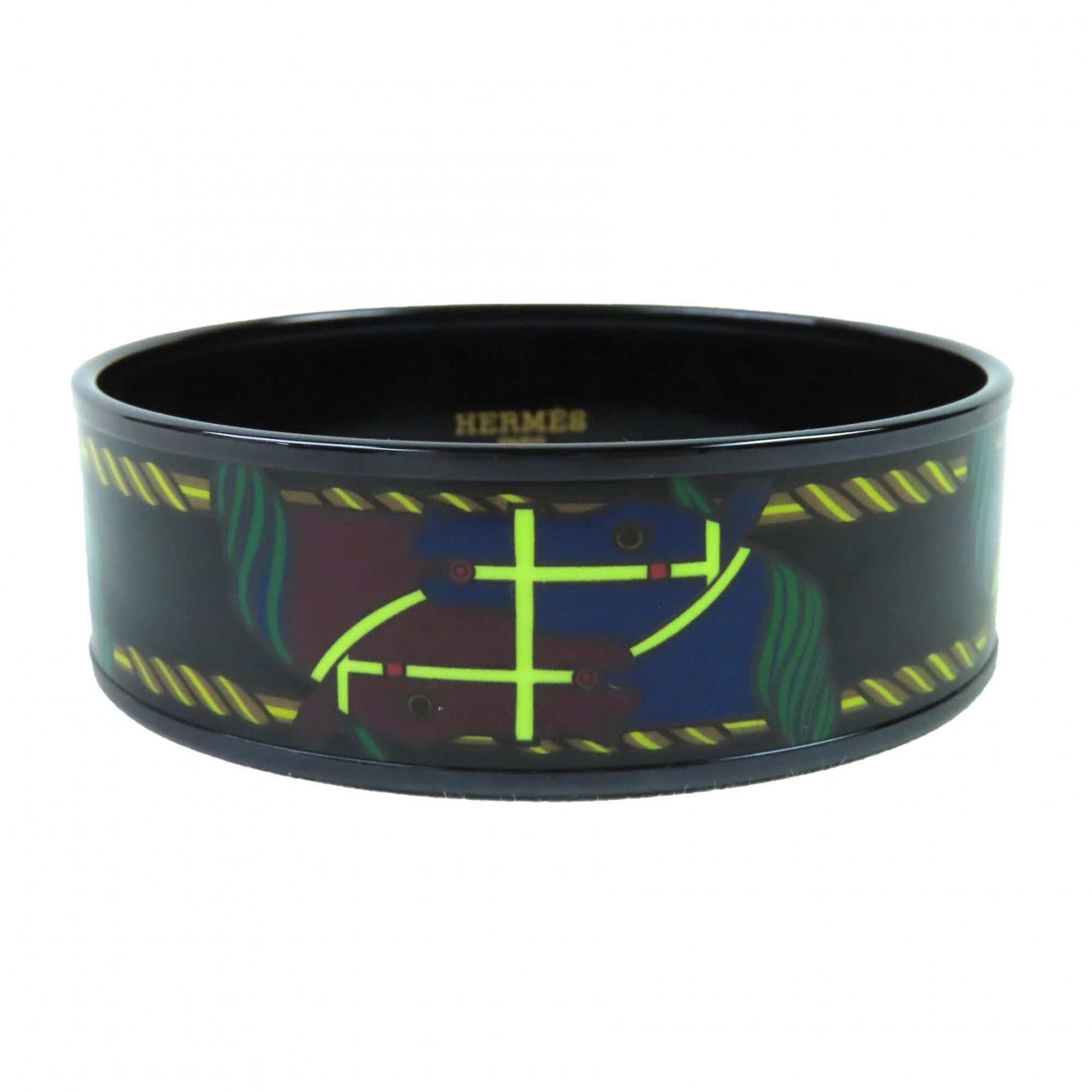HERMES Email GM Click HH Bandana Bangle Bracelet, Black/Multicolor, with Dust Bag, Made in France, Women's — Like New