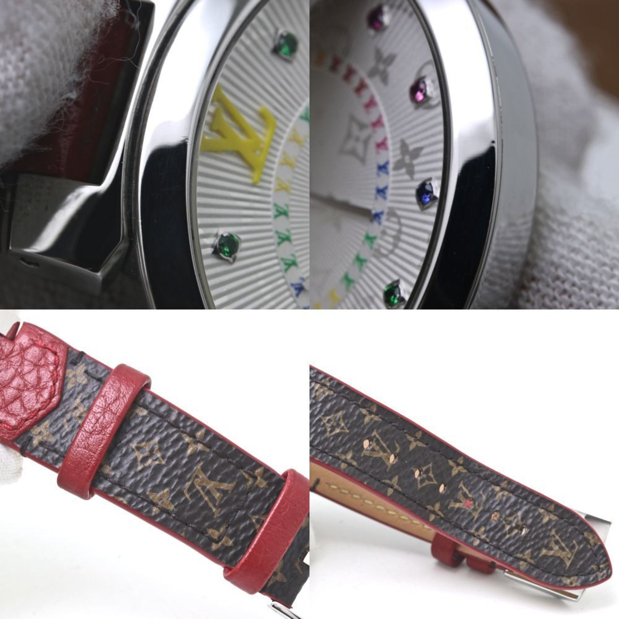 LOUIS VUITTON Tambour MM Rainbow Colored Stones QA159Z Women's Watch 40091 — Very Good