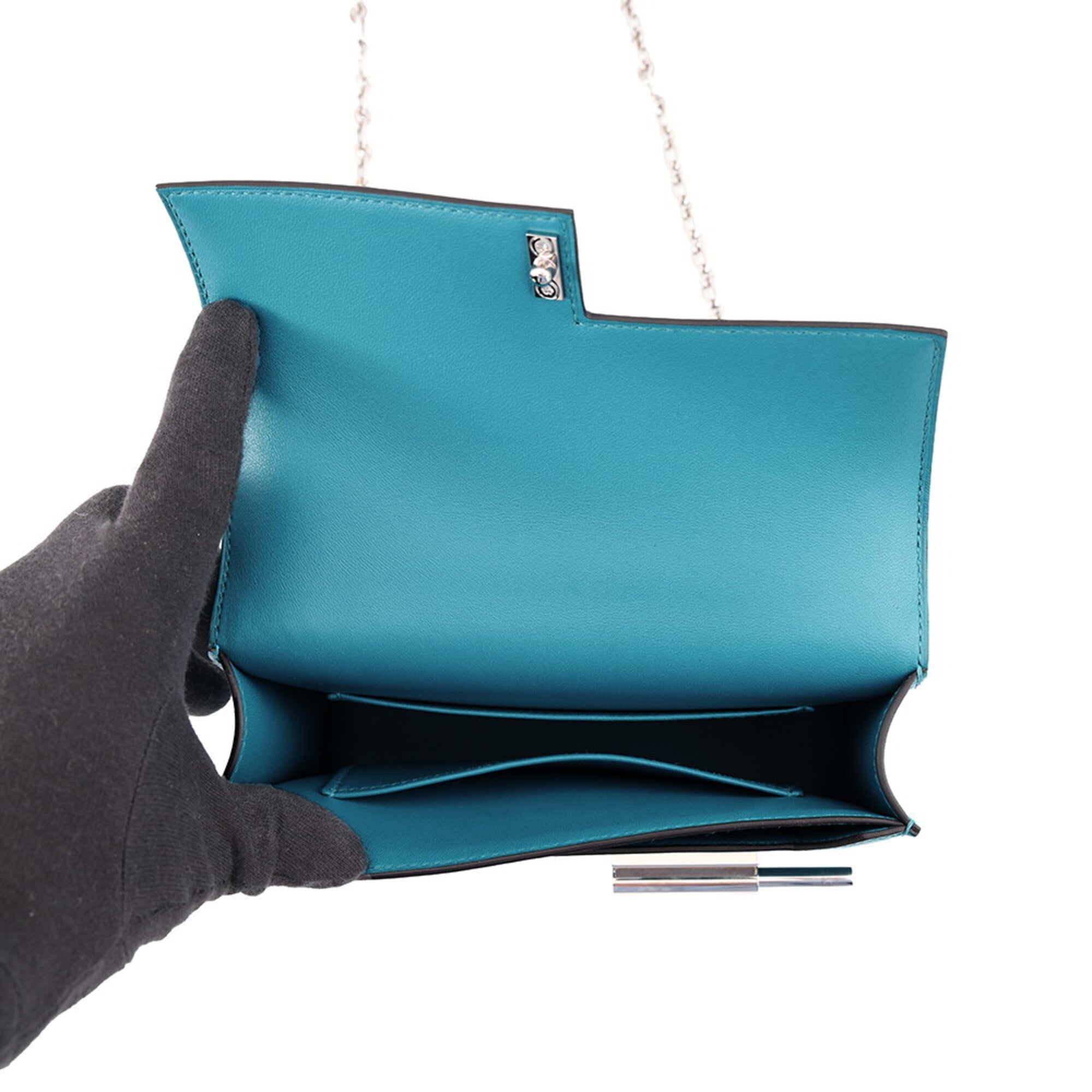 Hermes Chain Shoulder Bag Veroux Mini Blue Izmir Tadelakt C Stamp Handbag HERMES — Like New