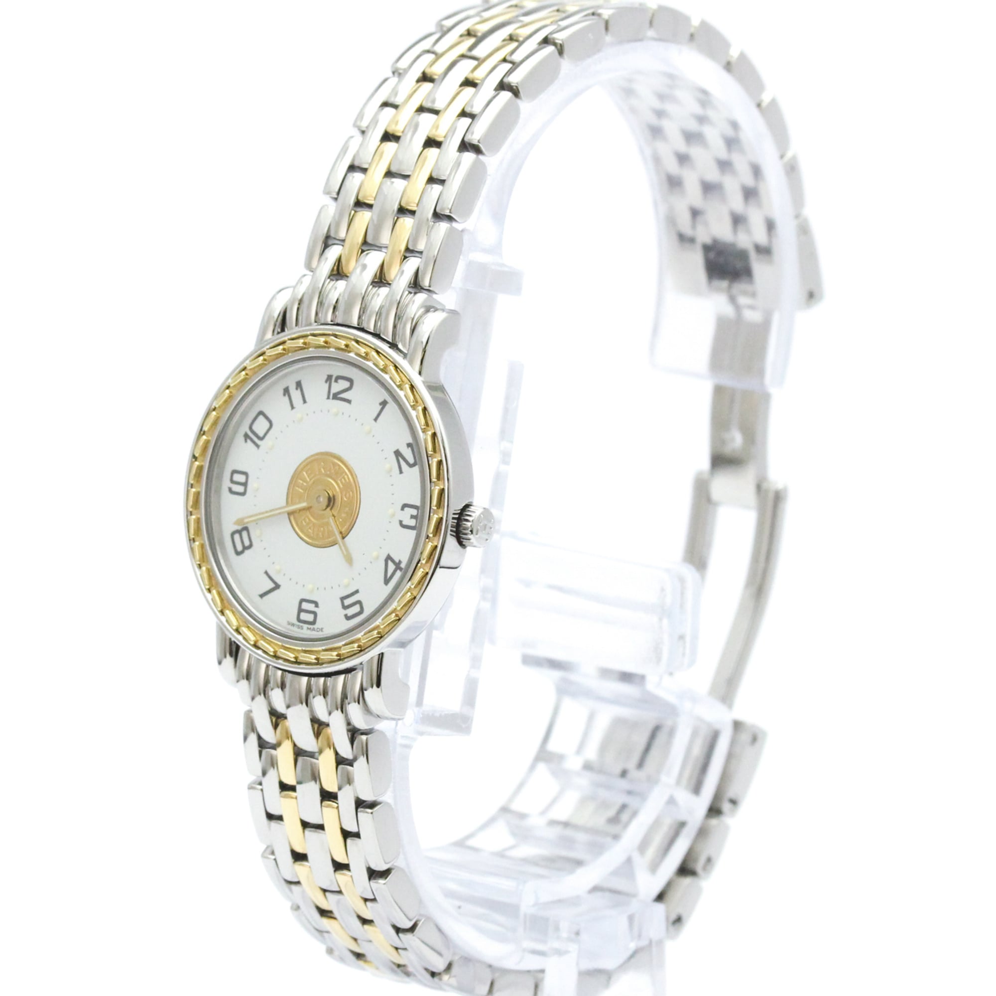 HERMES Sellier Gold Plated Steel Quartz Ladies Watch SE4.220 Polished — Very Good
