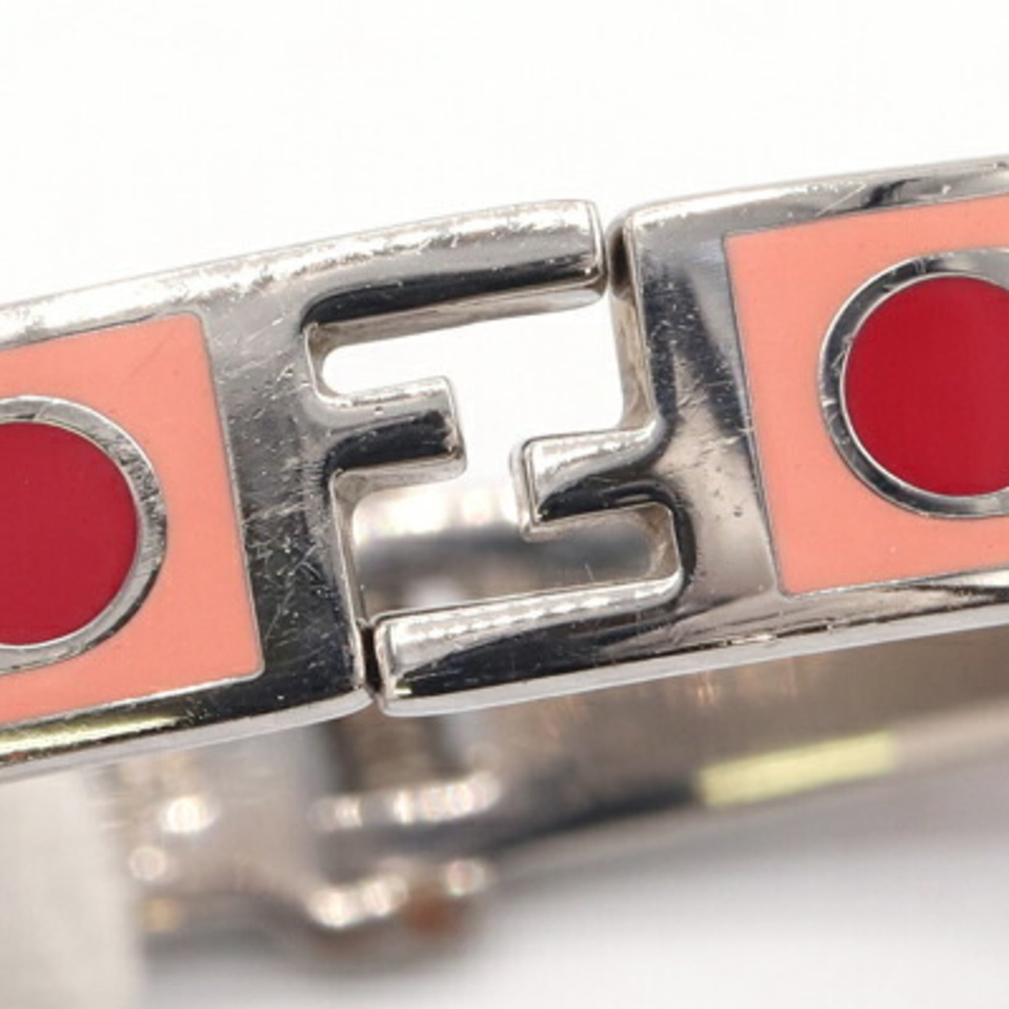Fendi Bangle, Salmon Pink, Red, and Silver Metal, Medium Size, Women's, FENDI