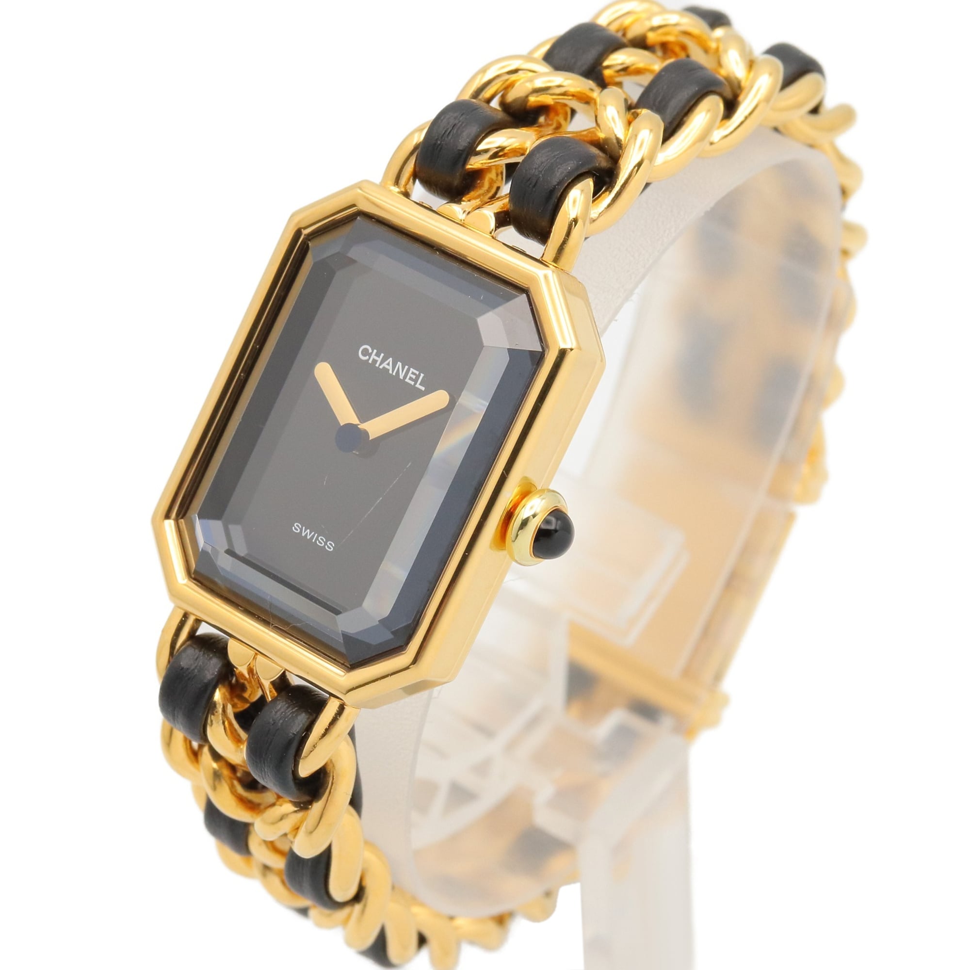 Chanel CHANEL Première M Watch, Gold Plated Leather, Women's, Black, H0001 — Very Good