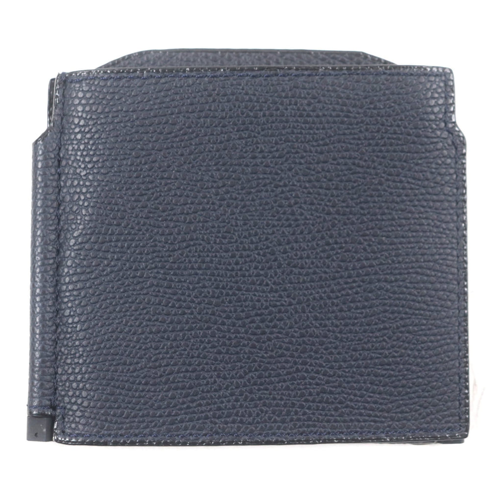 Valextra Double Money Clip Leather Wallet/Billfold in Dark Navy with Silver Hardware, Includes Box and Dust Bag, Made Italy for Men