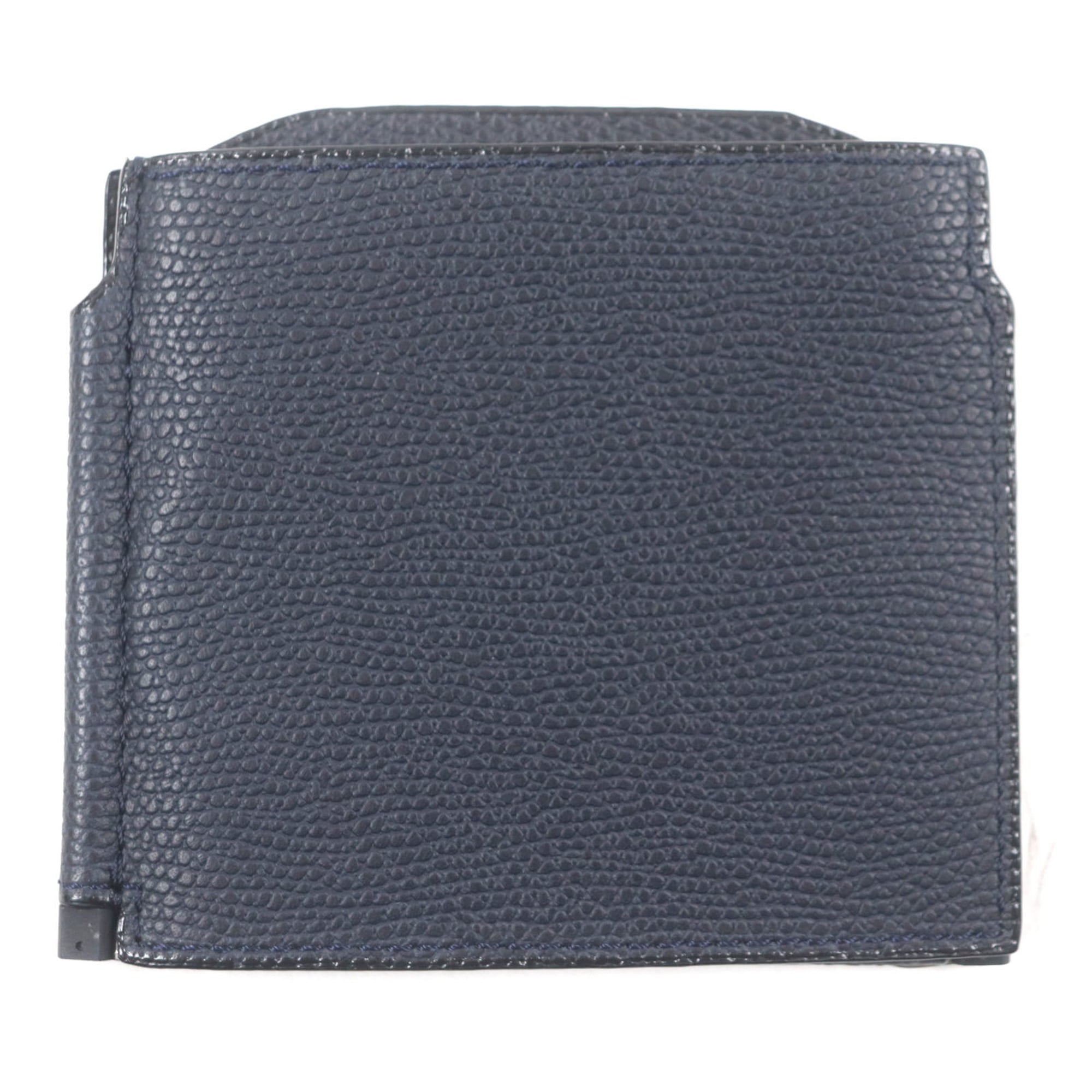 Valextra Double Money Clip Leather Wallet/Billfold in Dark Navy with Silver Hardware, Includes Box and Dust Bag, Made Italy for Men