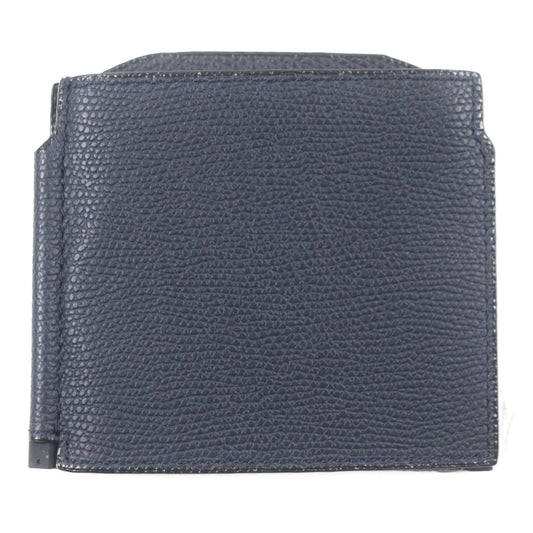 Valextra Double Money Clip Leather Wallet/Billfold in Dark Navy with Silver Hardware, Includes Box and Dust Bag, Made Italy for Men