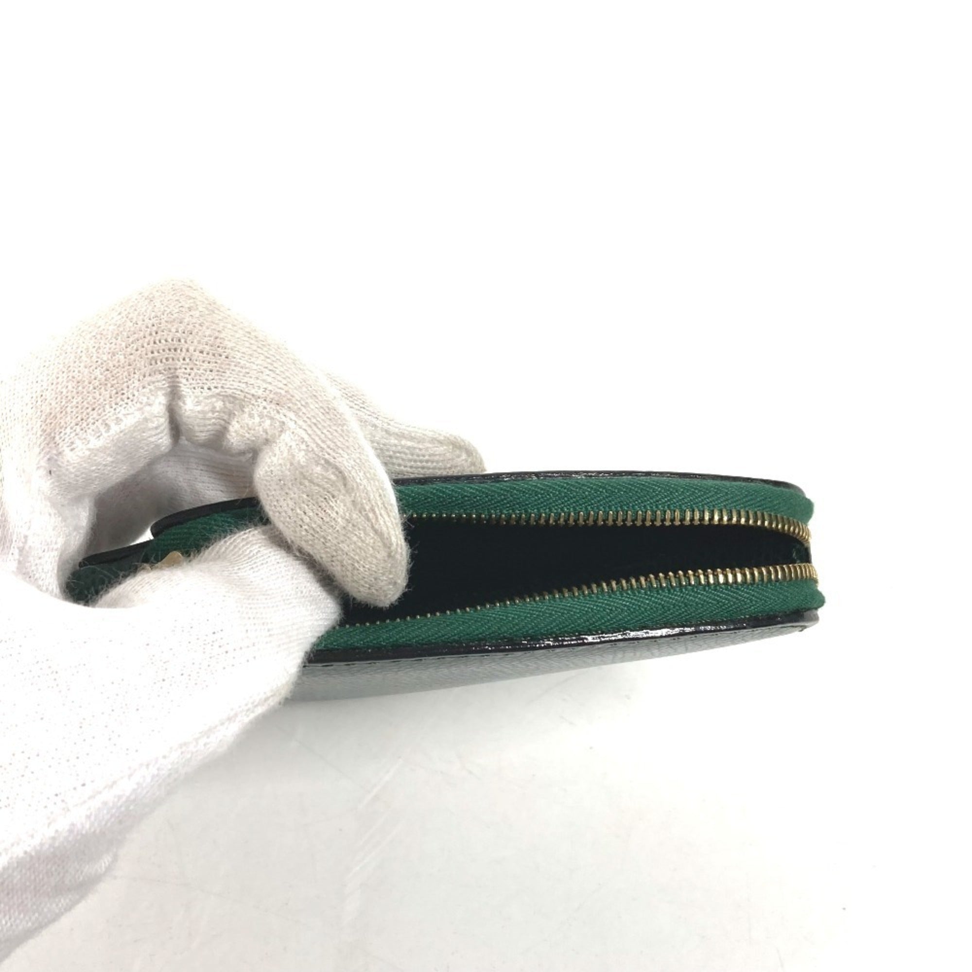 CELINE Rhinestone Tree Coin Purse Wallet Pouch Leather Women's Green