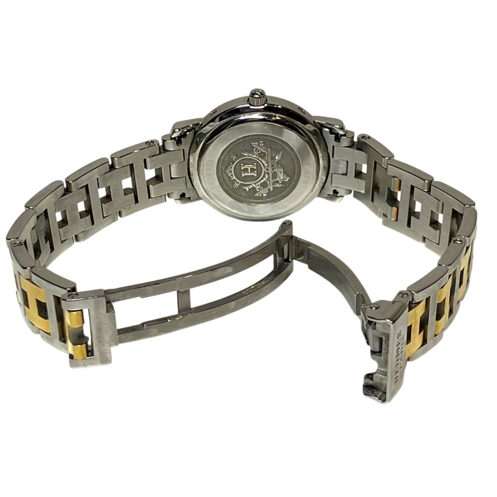 Hermes Clipper Two-Tone Watch, Total Weight 43.6g, Stainless Steel, Quartz Movement, White Dial, CL4.220 — Good