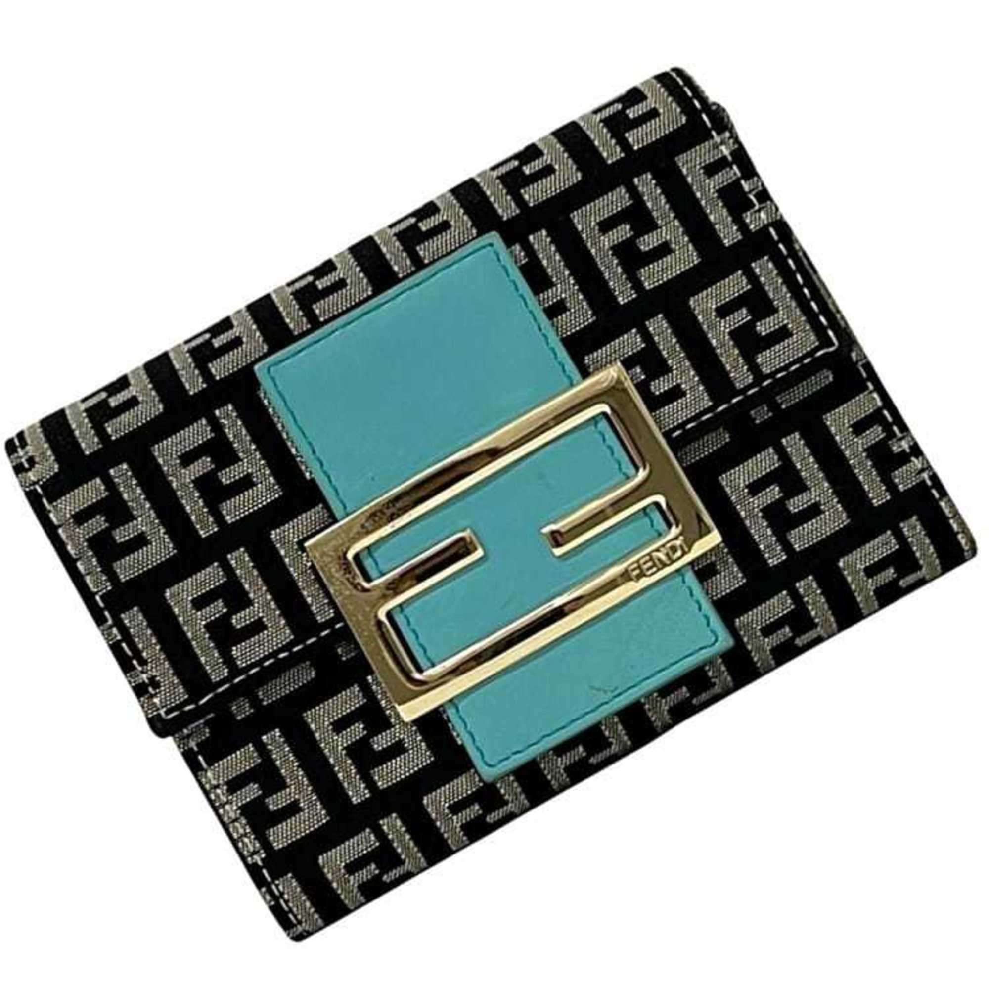 Fendi Tri-fold Wallet ec-24804 Blue Black Zucchino 8M0023 Canvas Leather 2289 028 FENDI FF Light Compact Men's Women's