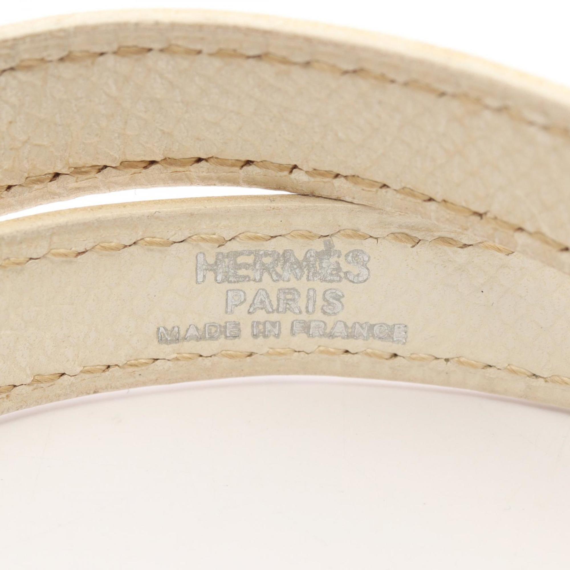 Hermes Hermès Kelly Double Tour Bracelet, Stainless Steel and Leather, Women's, White