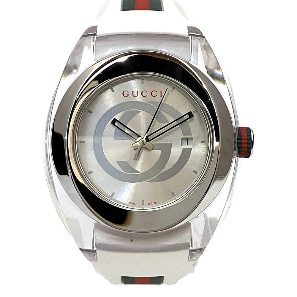 Gucci Sync Watch, Sherry, Total Weight 77.8g, Stainless Steel, Rubber Strap, Quartz Movement, Silver Dial, 137.1 — Good
