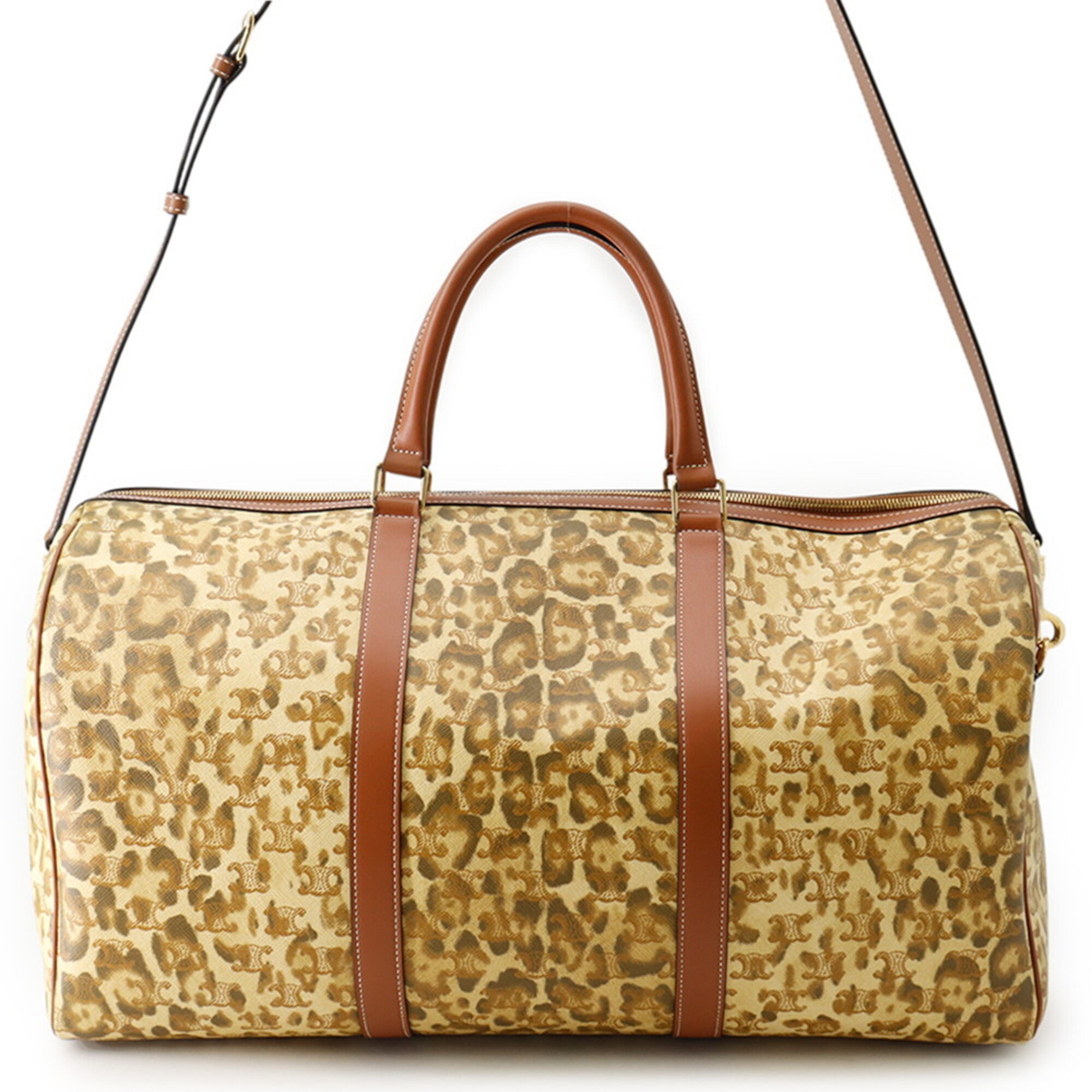 Celine Boston bag, leopard print, Triomphe leather, CELINE 2-way shoulder handbag — Like New