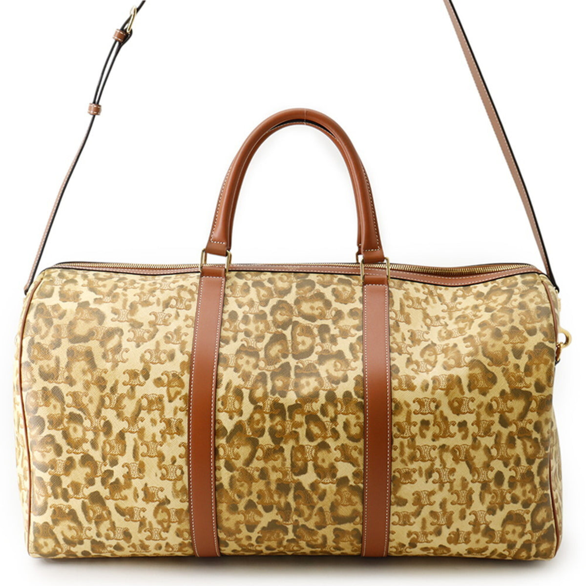 Celine Boston bag, leopard print, Triomphe leather, CELINE 2-way shoulder handbag — Like New