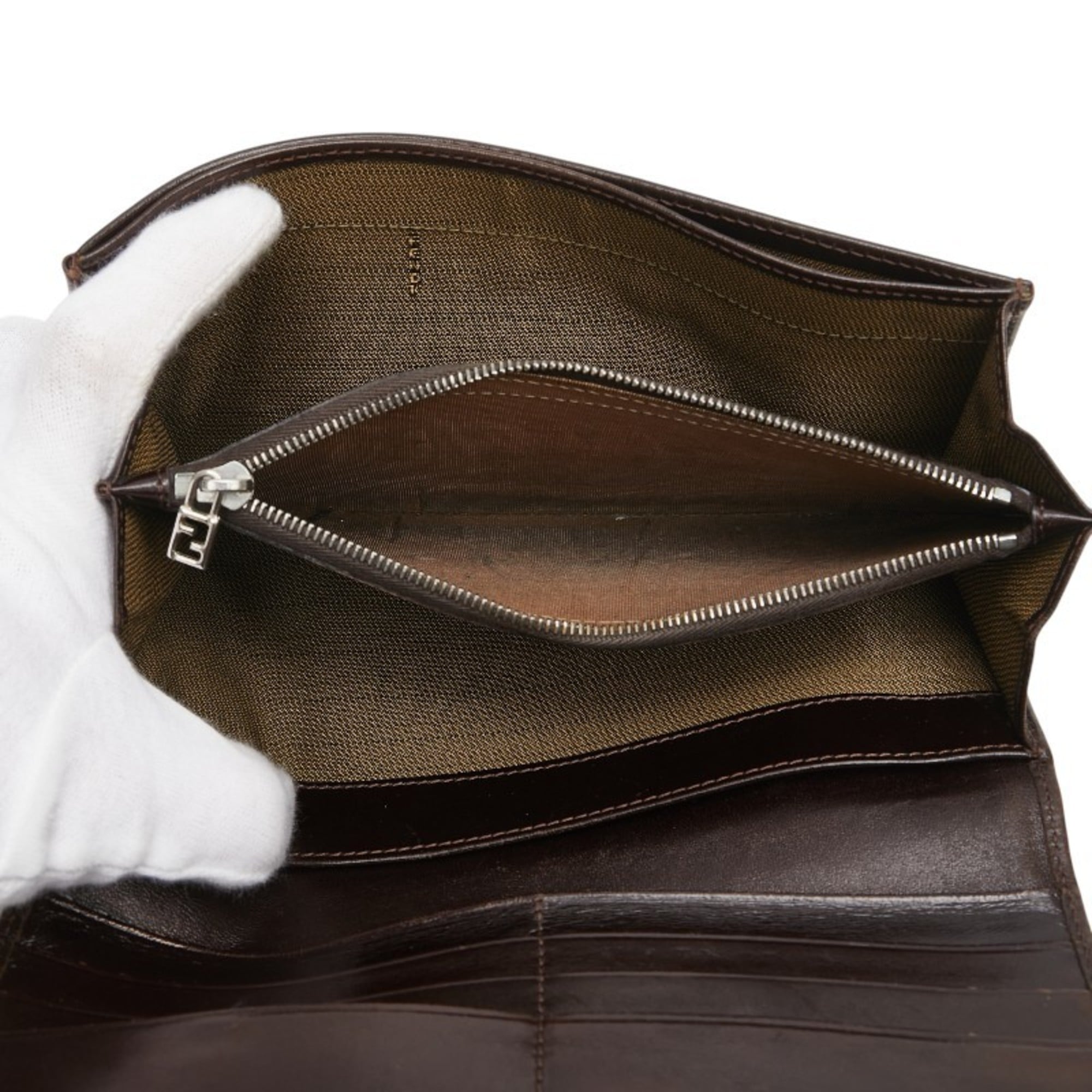 Fendi Zucca Long Wallet 30851 Brown Black Canvas Leather Women's FENDI