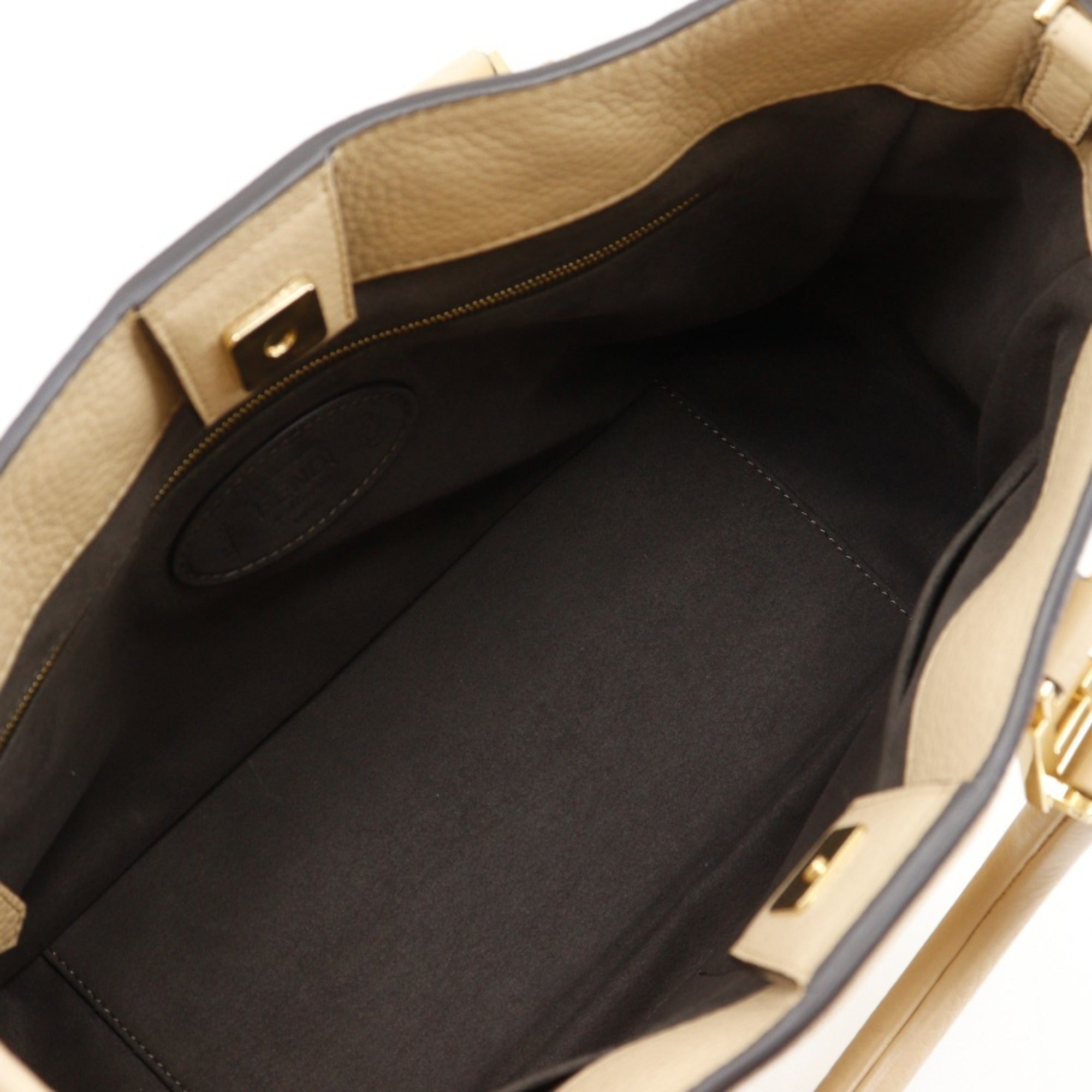 Fendi FF Tote Small Handbag 2-Way Shoulder Bag 8BH367 Calfskin Beige 2-way A5 Magnetic Closure Women's — Like New