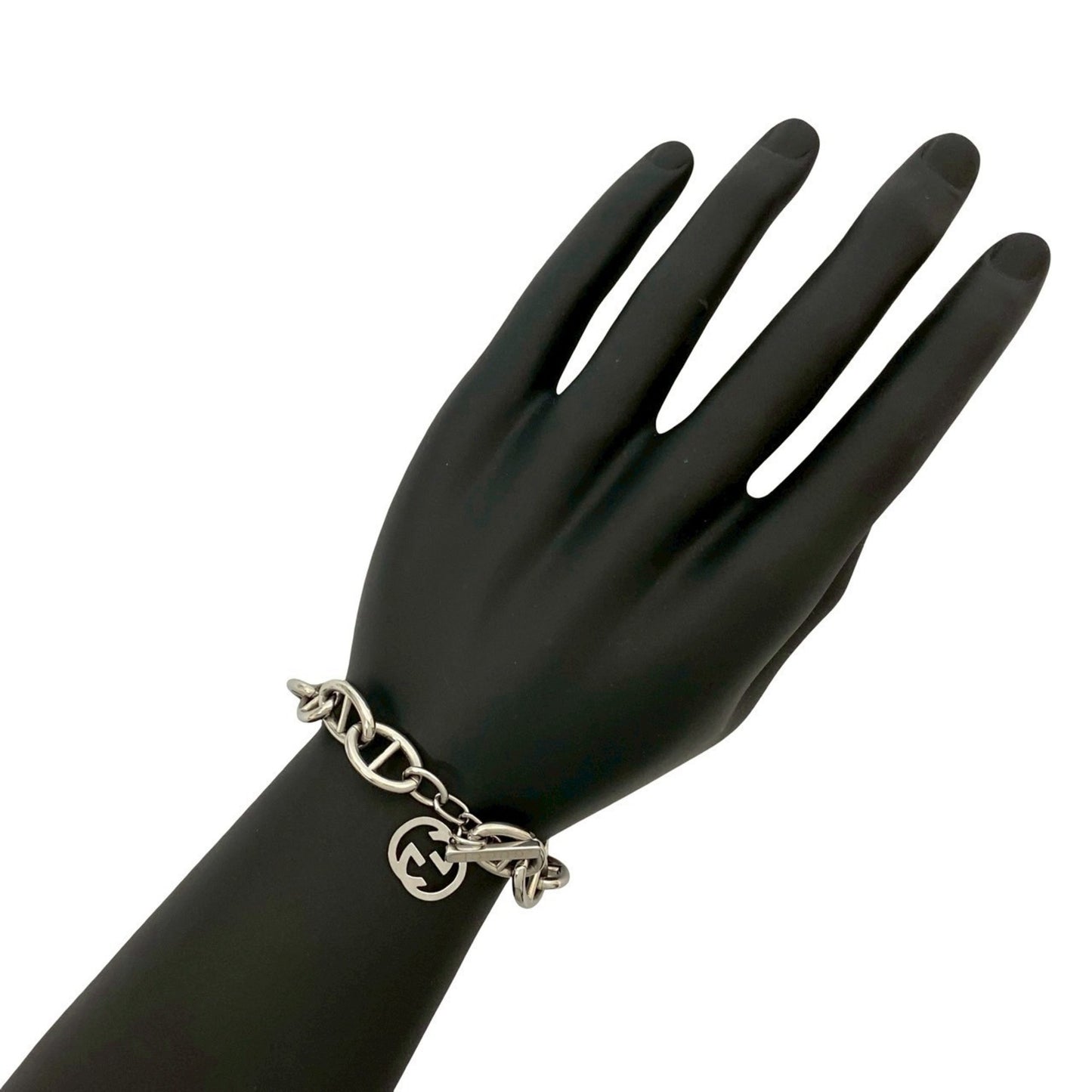 GUCCI Anchor Chain Bracelet with GG Logo and Metal Bangle in Silver, 52833