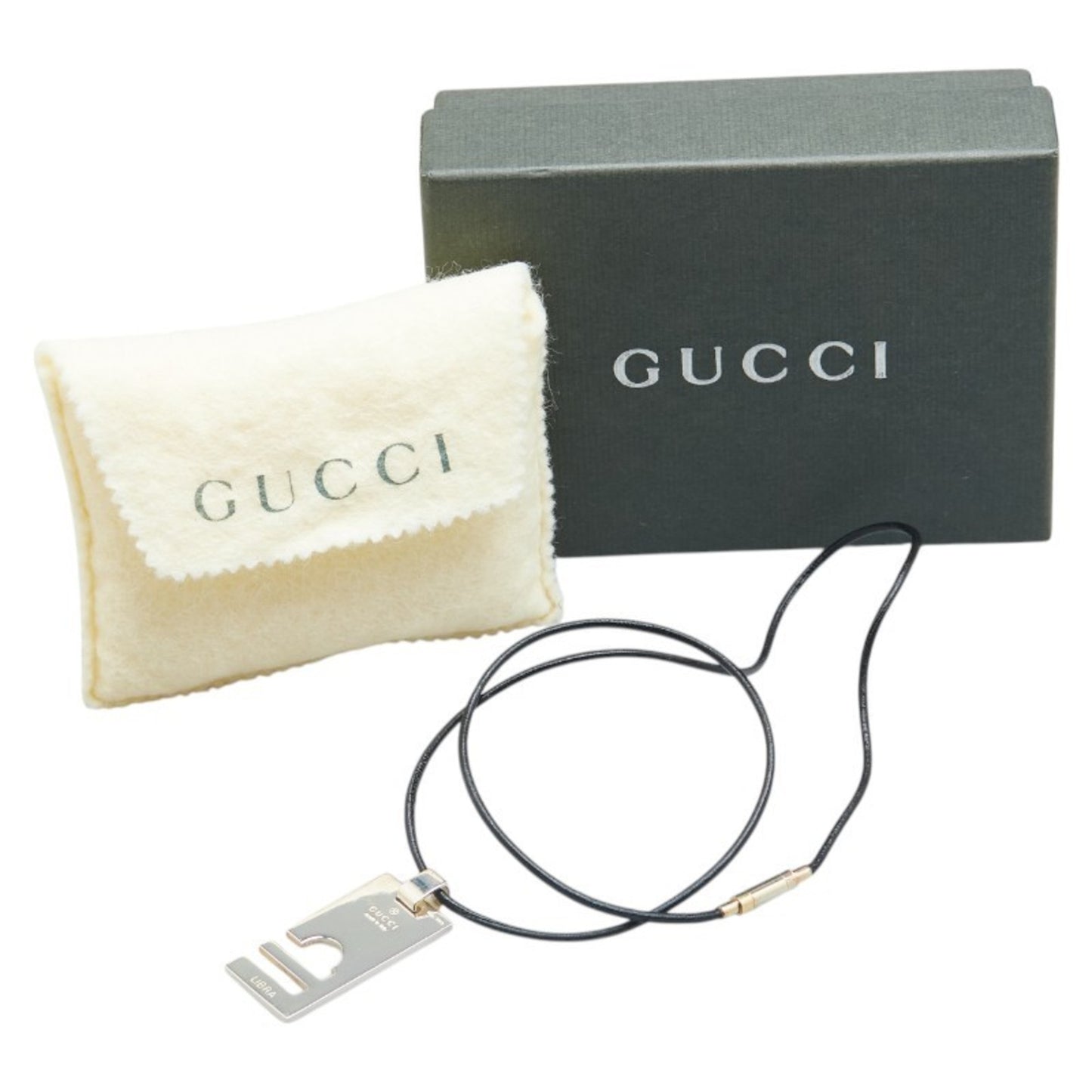 Gucci LIBRA Libra necklace in silver and black SV925 with leather accents for women.