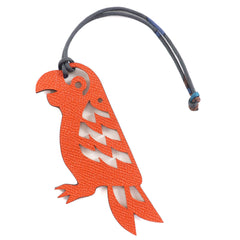 HERMES Petit H Leather Parrot Bag Charm, Brown and Orange, Made in France, Women's — Like New