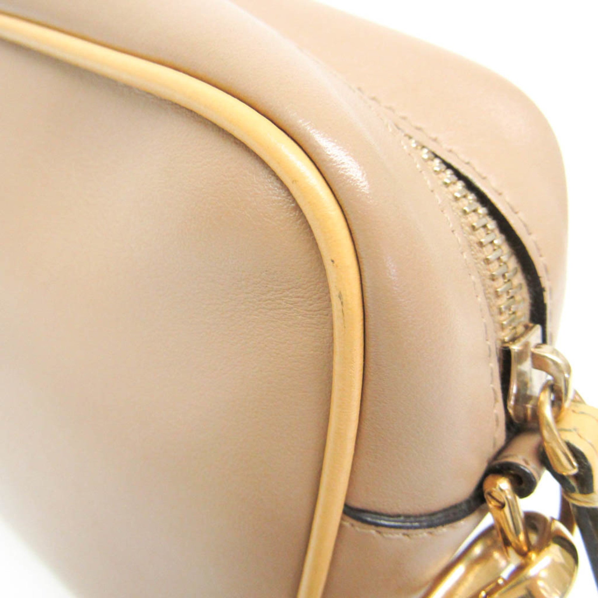 Fendi Pochette Cam 8BS019 Women's Leather Shoulder Bag Beige,Yellow