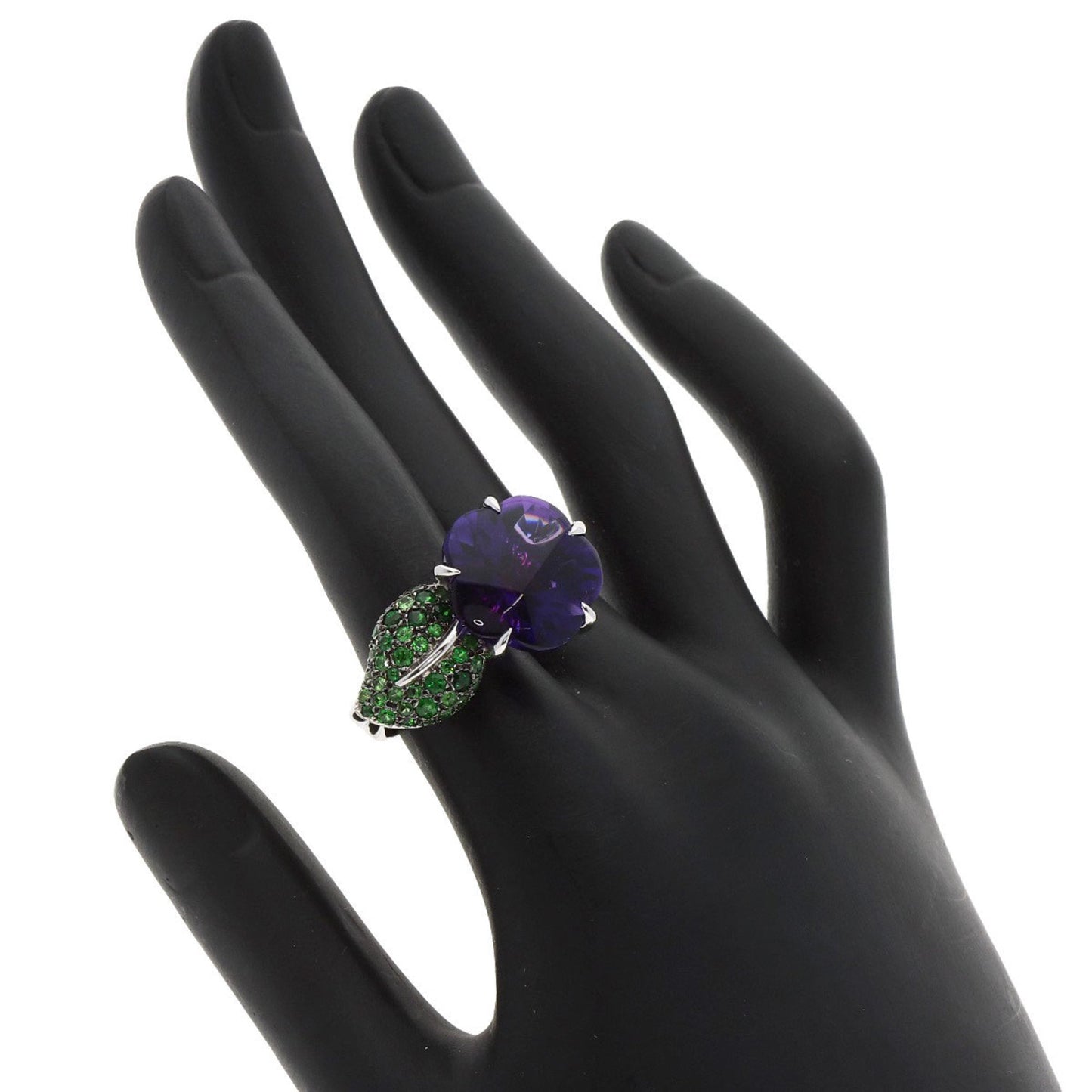 CHANEL Camellia, Amethyst, and Garnet #50 Ring, 18K White Gold, Women's