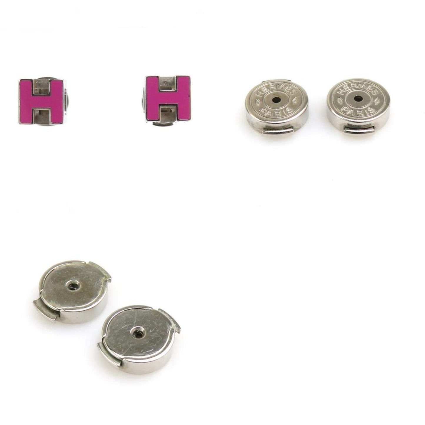 Hermes HERMES Earrings Cage de H Metal Enamel Silver Magenta Women's e60350