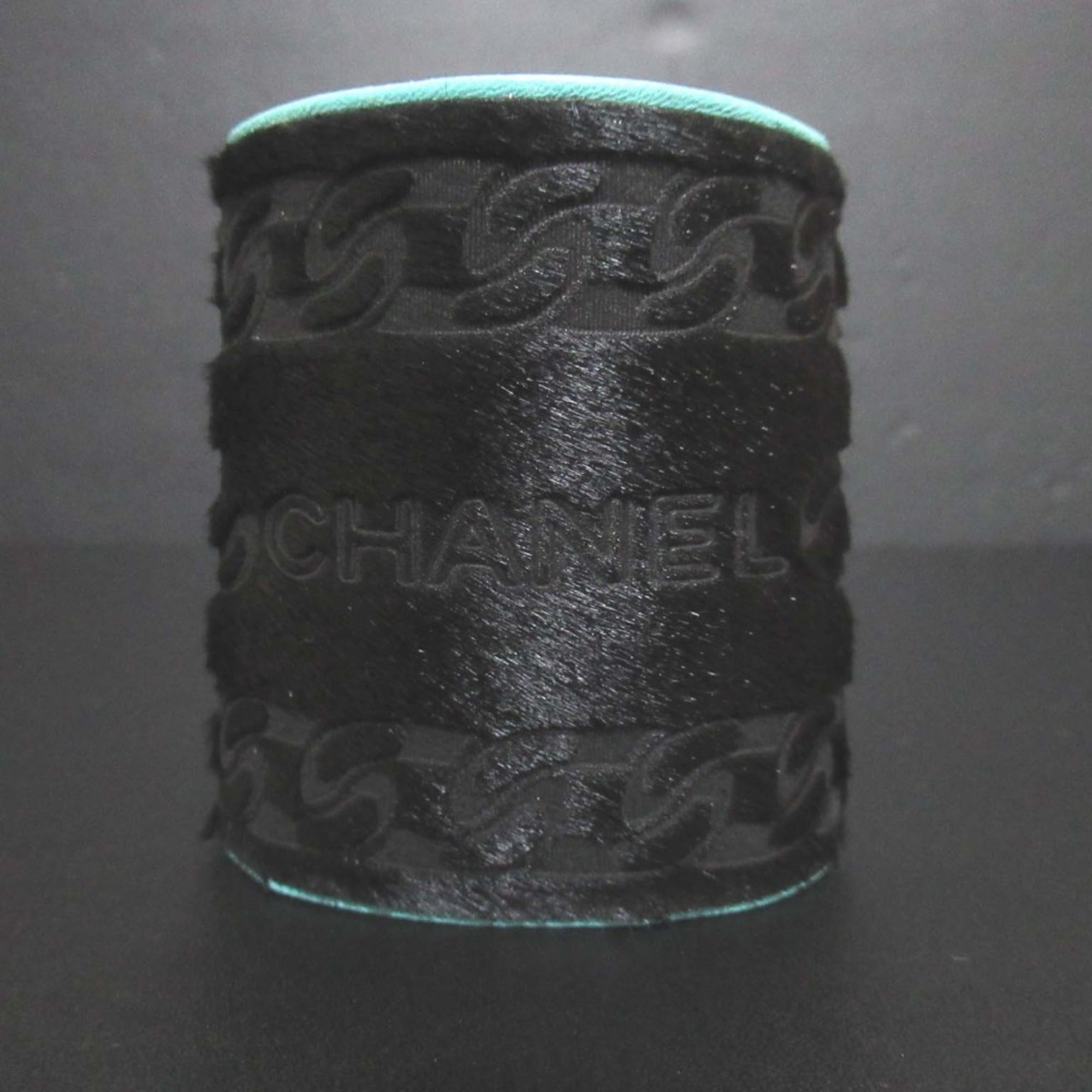 01A CHANEL Harako Leather Wide Bangle Bracelet, Black x Blue, Women's — Like New