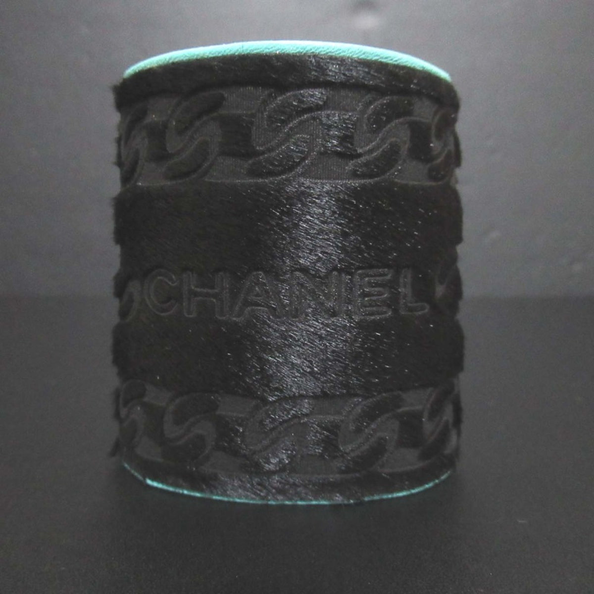 01A CHANEL Harako Leather Wide Bangle Bracelet, Black x Blue, Women's — Like New