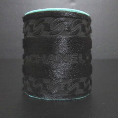 01A CHANEL Harako Leather Wide Bangle Bracelet, Black x Blue, Women's — Like New