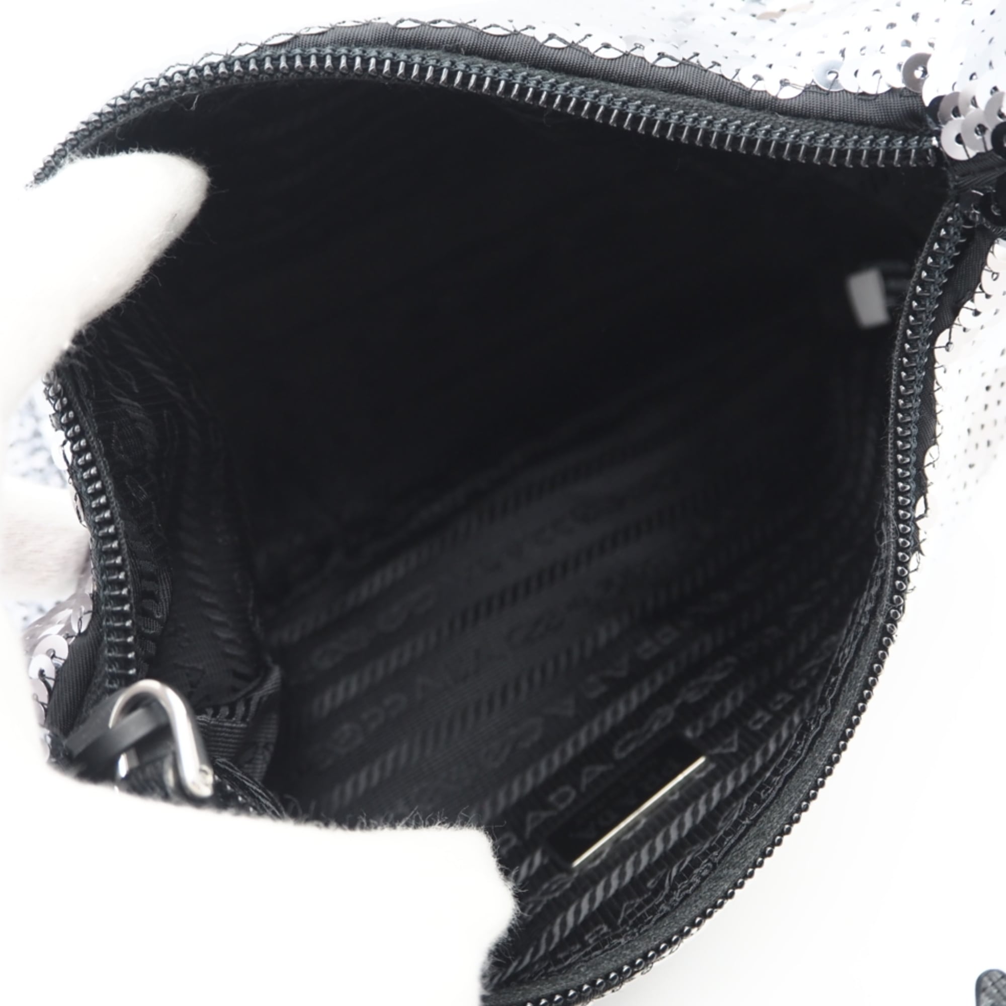 PRADA Nylon Re-Edition Sequin Hobo Handbag WS22477 Silver Black Women's — New - Store Return