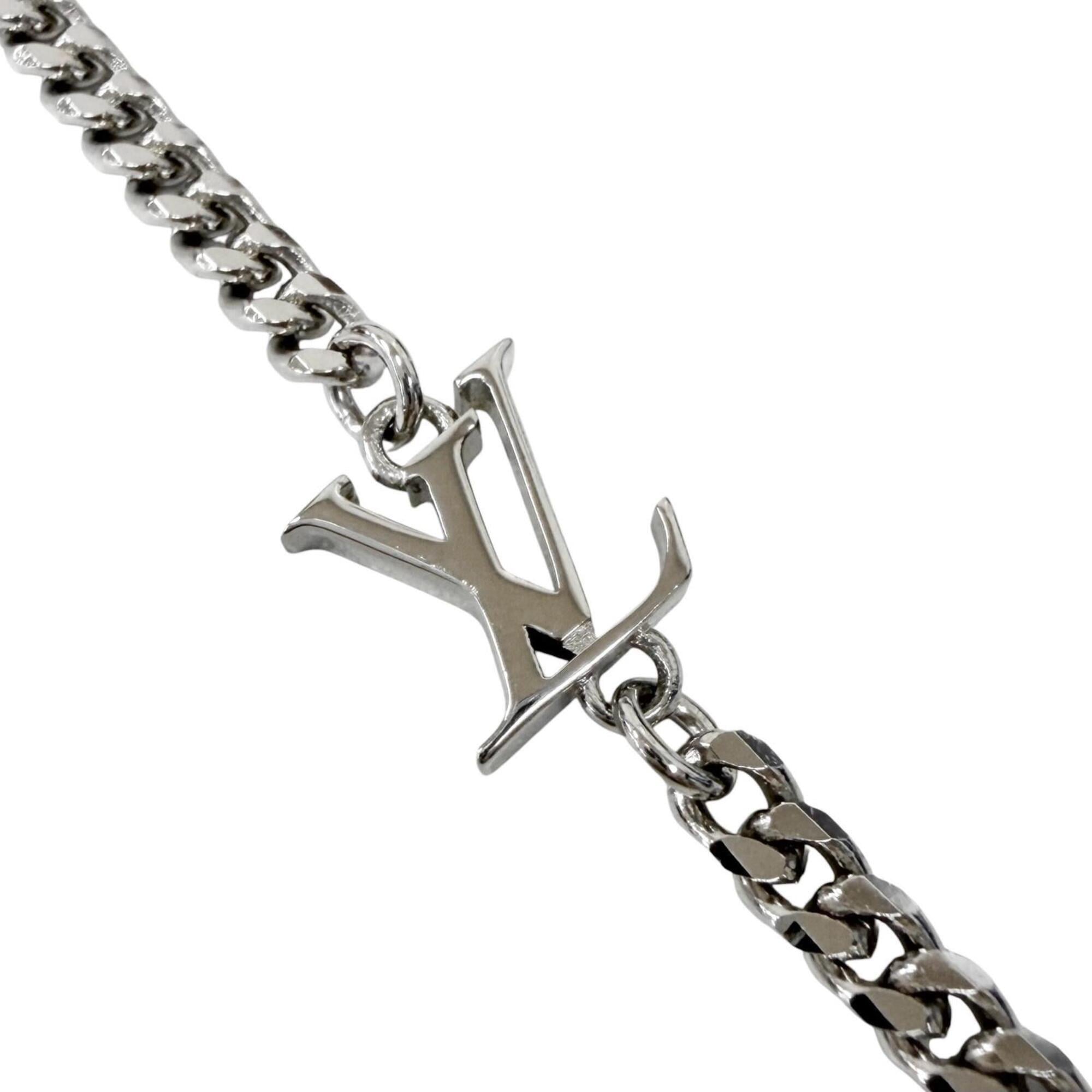 LOUIS VUITTON (Louis Vuitton) 2025 model M02446 Damier Staple Pendant Necklace, Silver, Made in Italy, Men's, with Box and Dust Bag — Like New