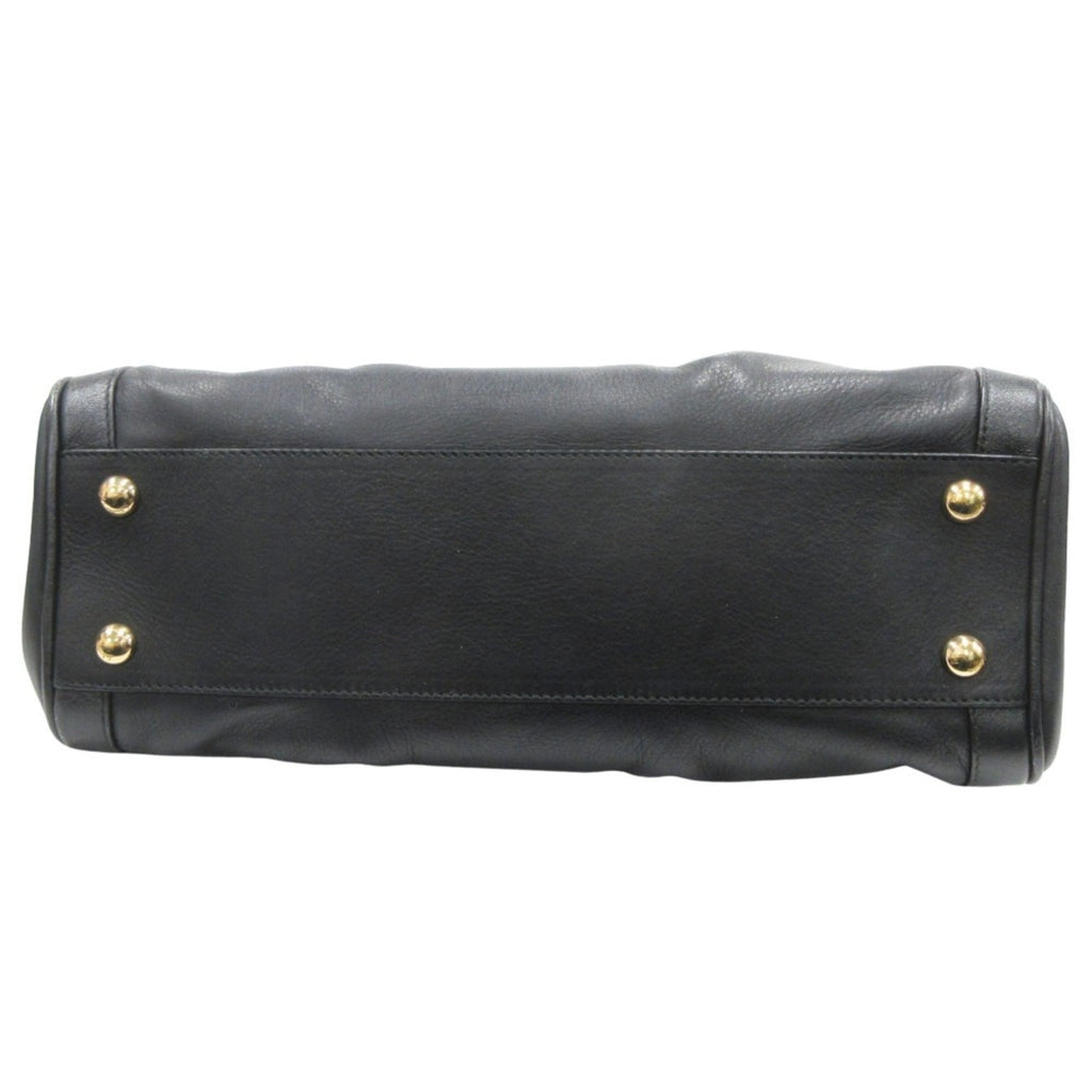 Salvatore Ferragamo Gancini Leather 2-Way Handbag with Gold Hardware, Black, Women's