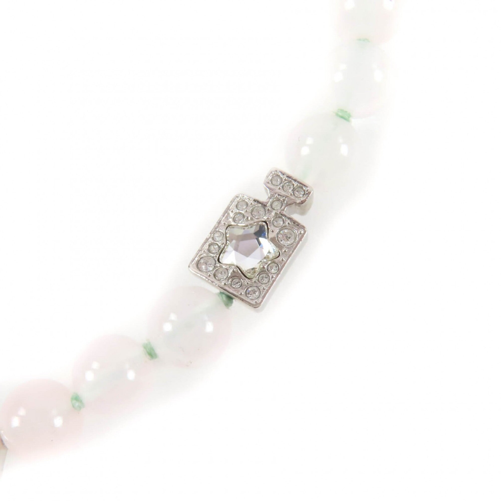 CHANEL B25P Coco Mark Natural Stone Rhinestone Necklace, White and Pink, Silver Hardware, 2025 Model, with Box Dust Bag, Made in Italy, Women's — Like New