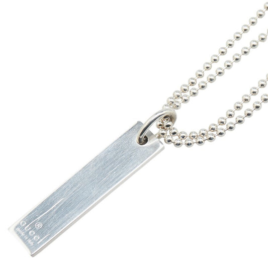 Gucci logo plate double ball chain necklace in SV925 silver for women.