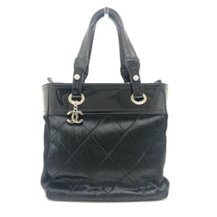 CHANEL A34208 CC Coco Mark Paris-Biarritz PM Enamel x Ponytail Leather Tote Bag Enamel/Ponytail Women's Black — Like New
