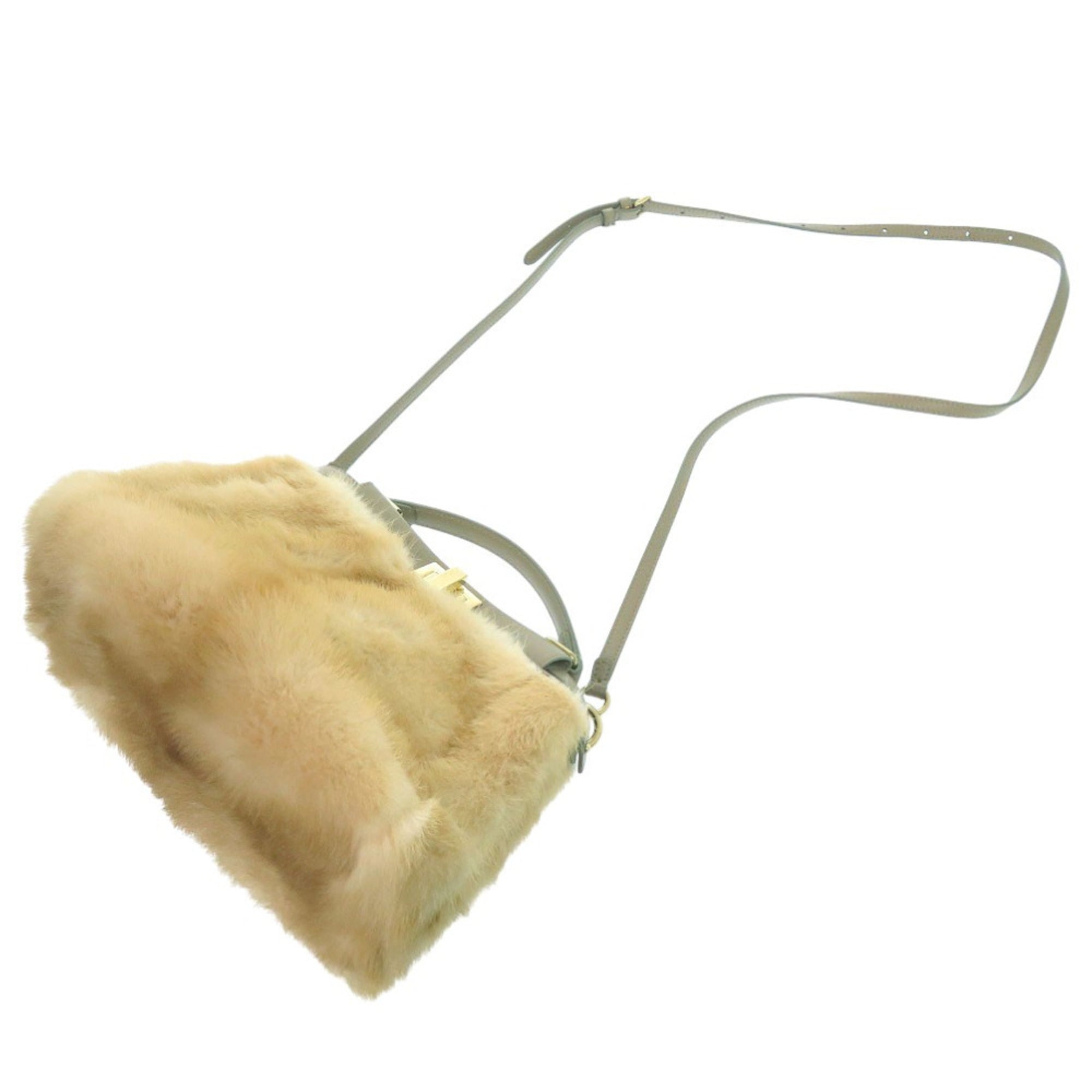 Excellent condition Fendi Peekaboo Mini 2-way handbag 8BN244 S8HC-199-10429 mink leather beige 1380