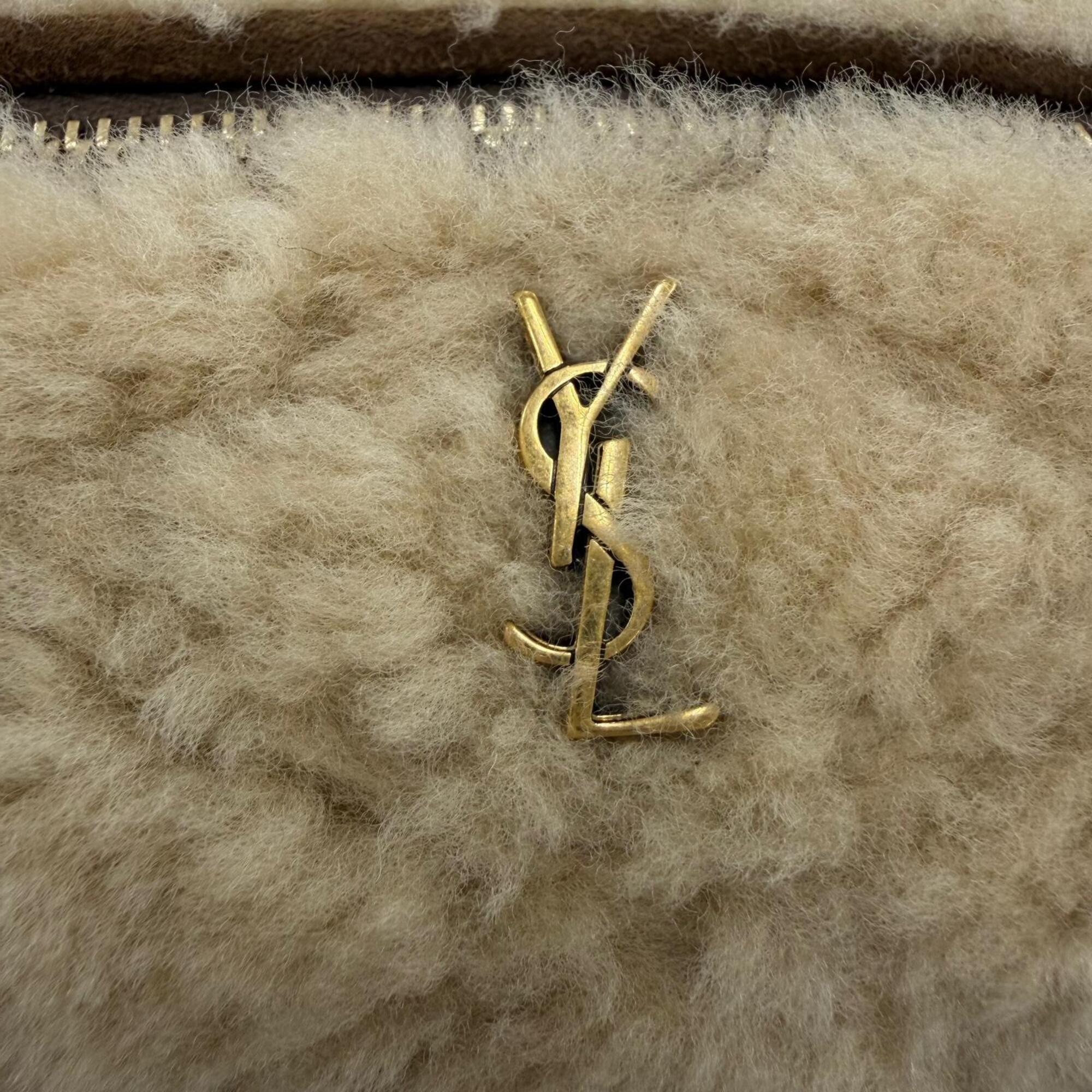 Yves Saint Laurent SAINT LAURENT PARIS 699703 Sade Mini Tube Bag, Shearling Chain Shoulder Handbag, Beige/Brown, Made in Italy, Women's — Like New