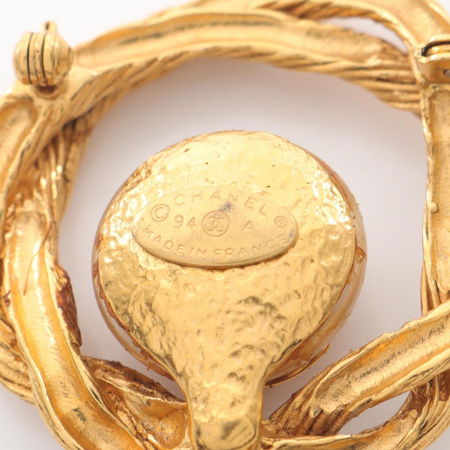 Chanel Coco Mark Brooch, Gold Plated with Faux Pearls, Women's, and White