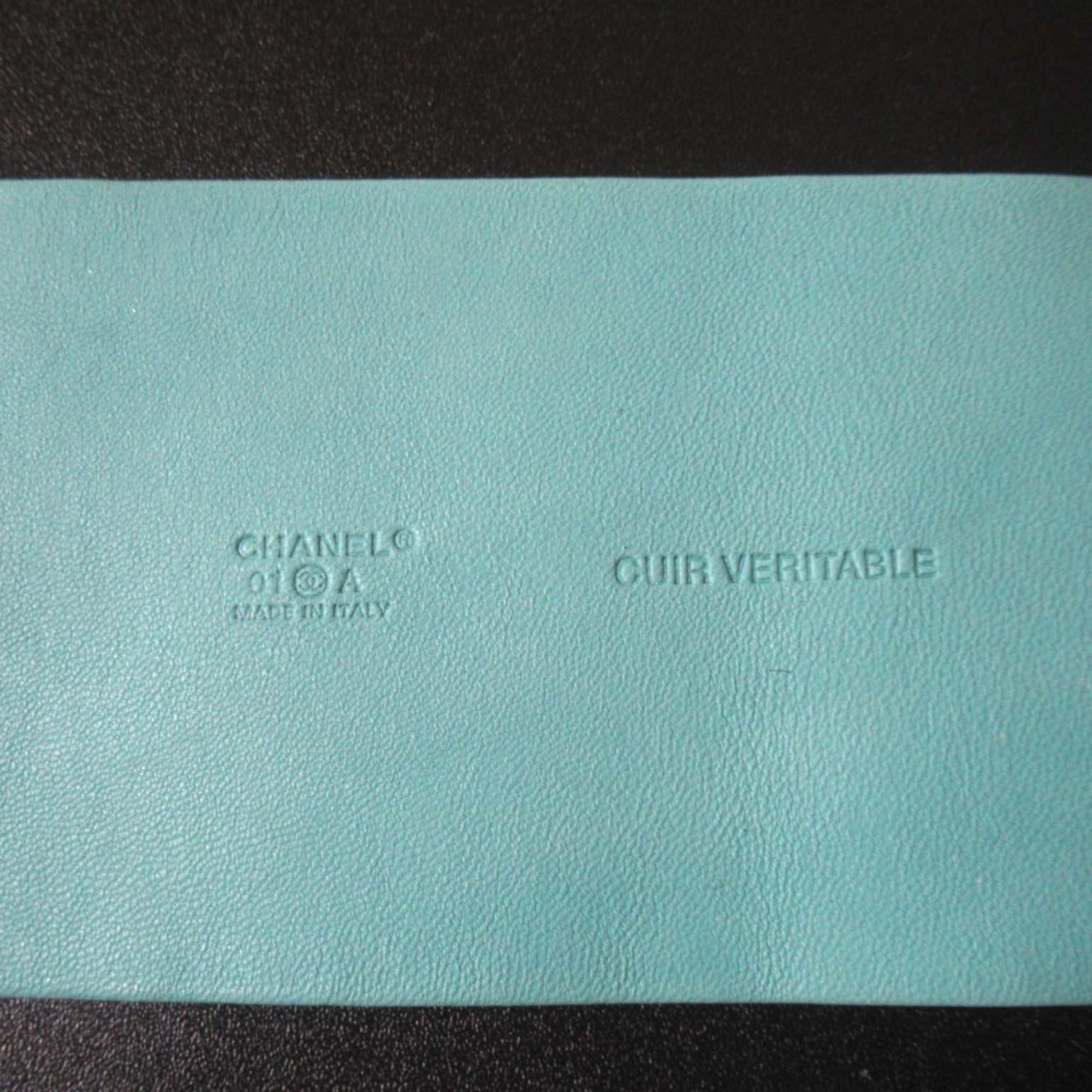 01A CHANEL Harako Leather Wide Bangle Bracelet, Black x Blue, Women's — Like New