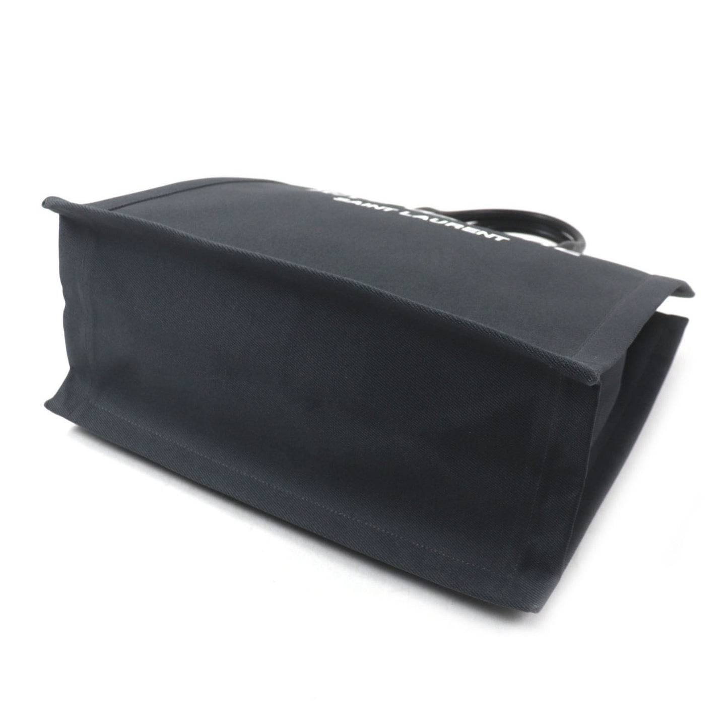 SAINT LAURENT 632539 Rive Gauche N S Canvas and Leather Tote Bag, Dark Gray Black, Made in Italy, Men's