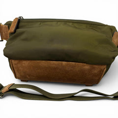 PRADA 2VH171 Re-Nylon Suede Leather Triangle Logo Body Bag, Khaki Brown, Made in Italy, Men's, with Dust Bag — Like New
