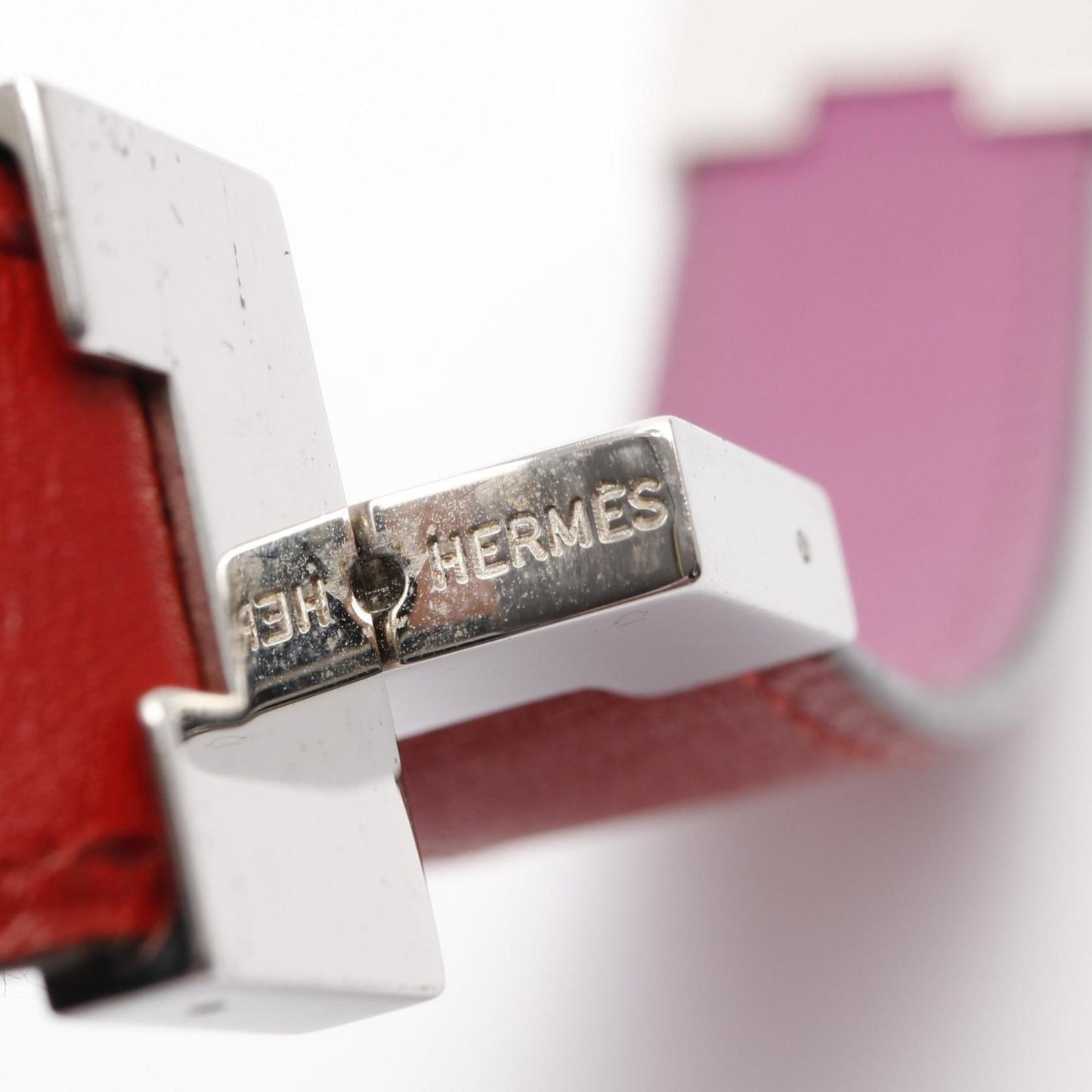 Hermes Hermès Lurie bracelet, stainless steel and leather, available in silver, red, purple.