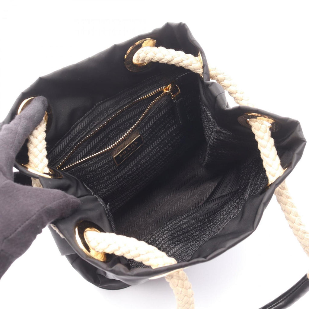 Prada Re-Nylon Tessuto Rope Mariner Small Bucket Bag, Shoulder Nylon, Women's, Black, 1BE082
