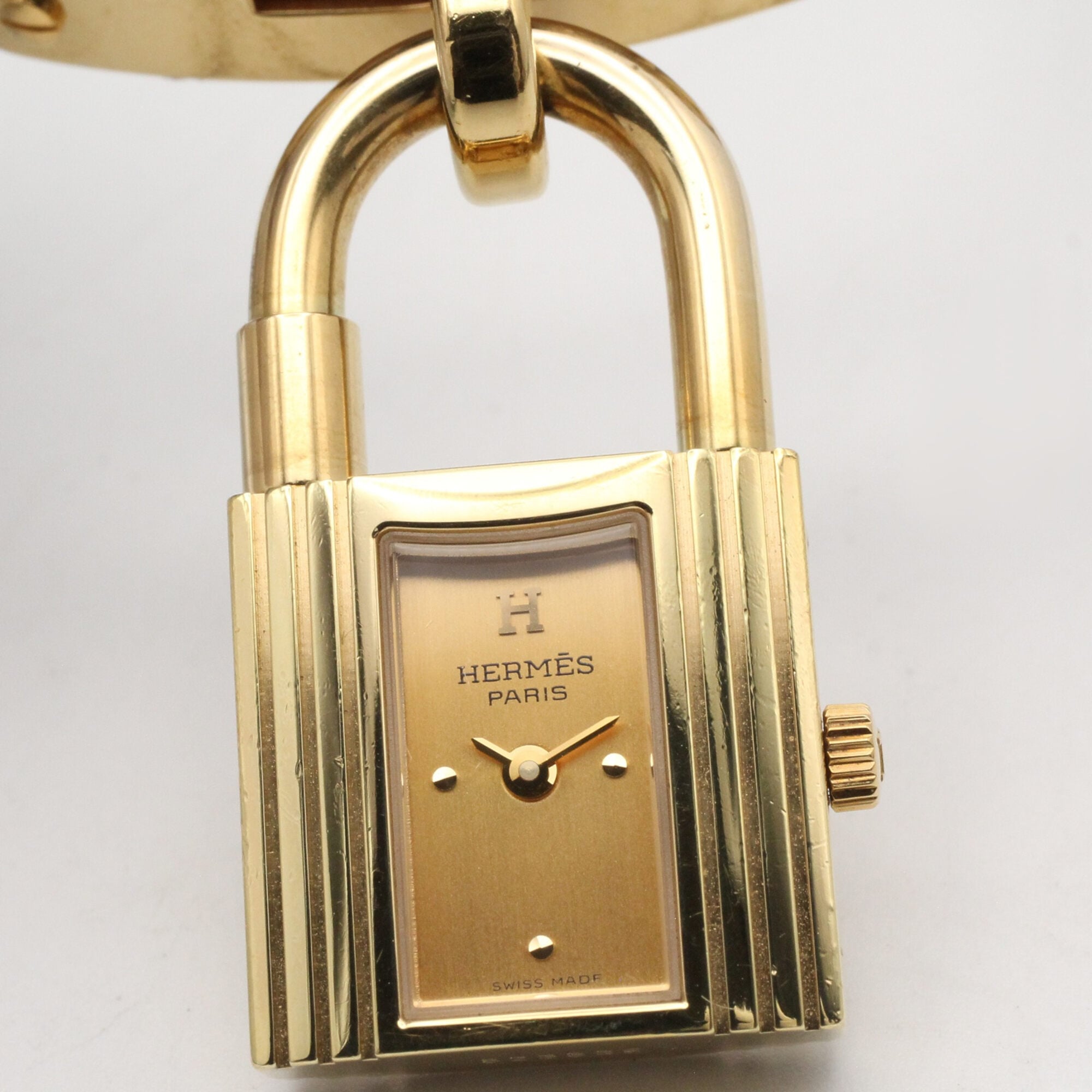 Hermes Kelly Watch, Gold Plated Leather Strap, Ladies' Champagne Color, KE1.201 — Very Good